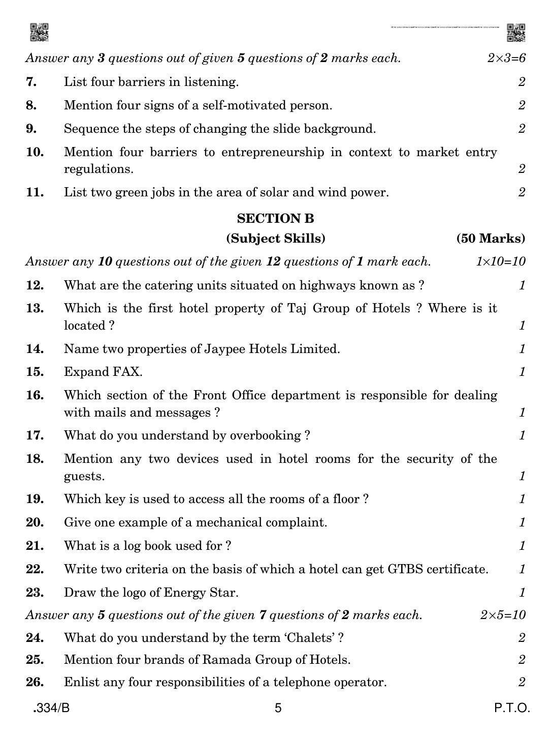 CBSE Class 12 Front Office Operations 2020 Compartment Question Paper - Page 5