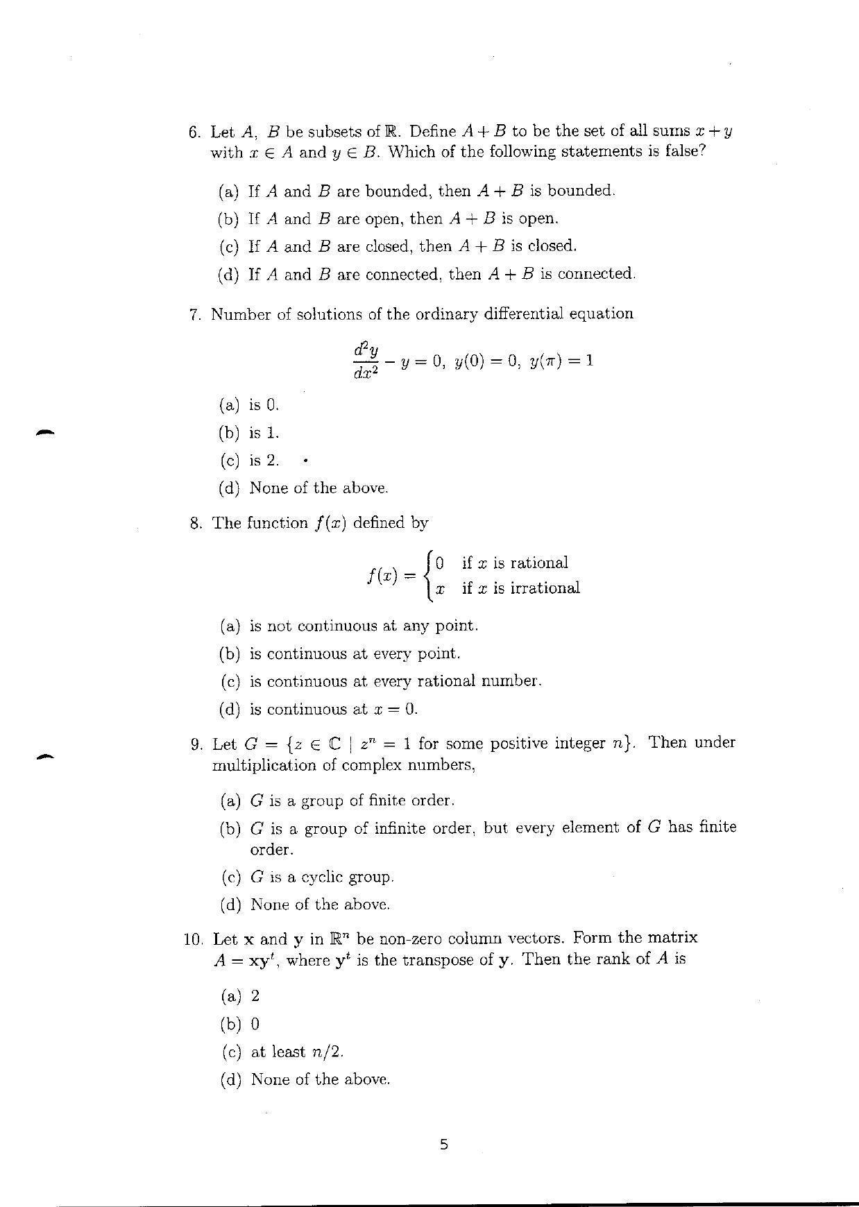 TIFR GS 2010 Mathematics Question Paper - Page 7