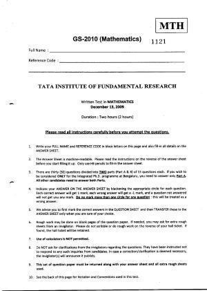 TIFR GS 2010 Mathematics Question Paper