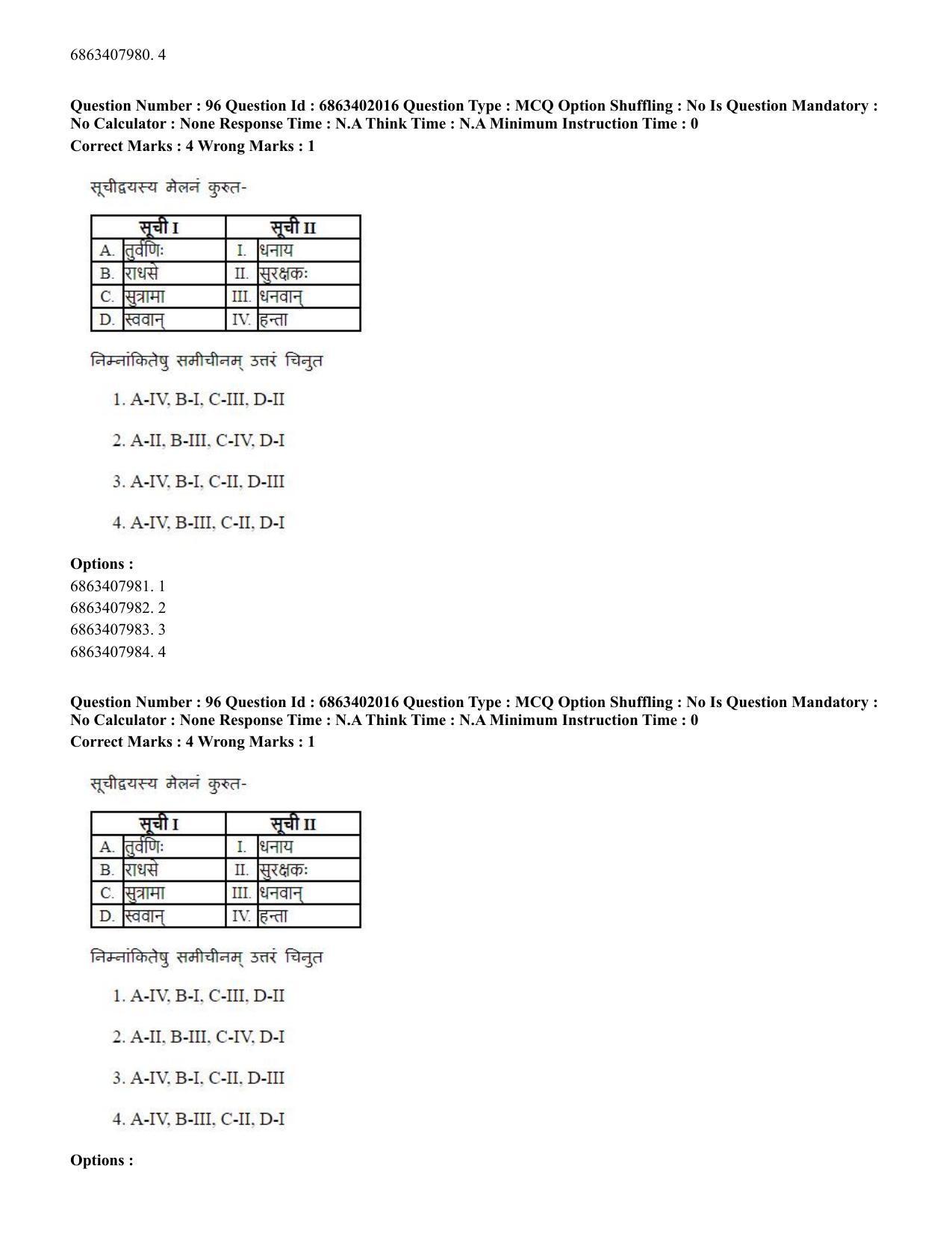 CUET PG 2023: ACQP21 – Shukla Yajurveda (BHU) (Hindi) - Shift 2 (5-06-2023) Question Paper - Page 131
