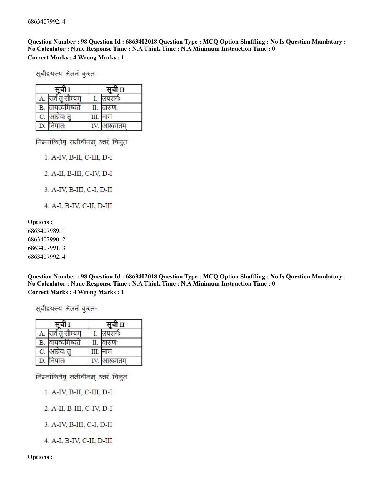CUET PG 2023: ACQP21 – Shukla Yajurveda (BHU) (Hindi) - Shift 2 (5-06-2023) Question Paper - Page 135