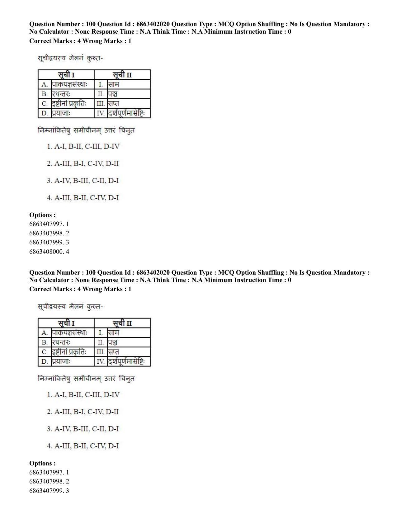 CUET PG 2023: ACQP21 – Shukla Yajurveda (BHU) (Hindi) - Shift 2 (5-06-2023) Question Paper - Page 138