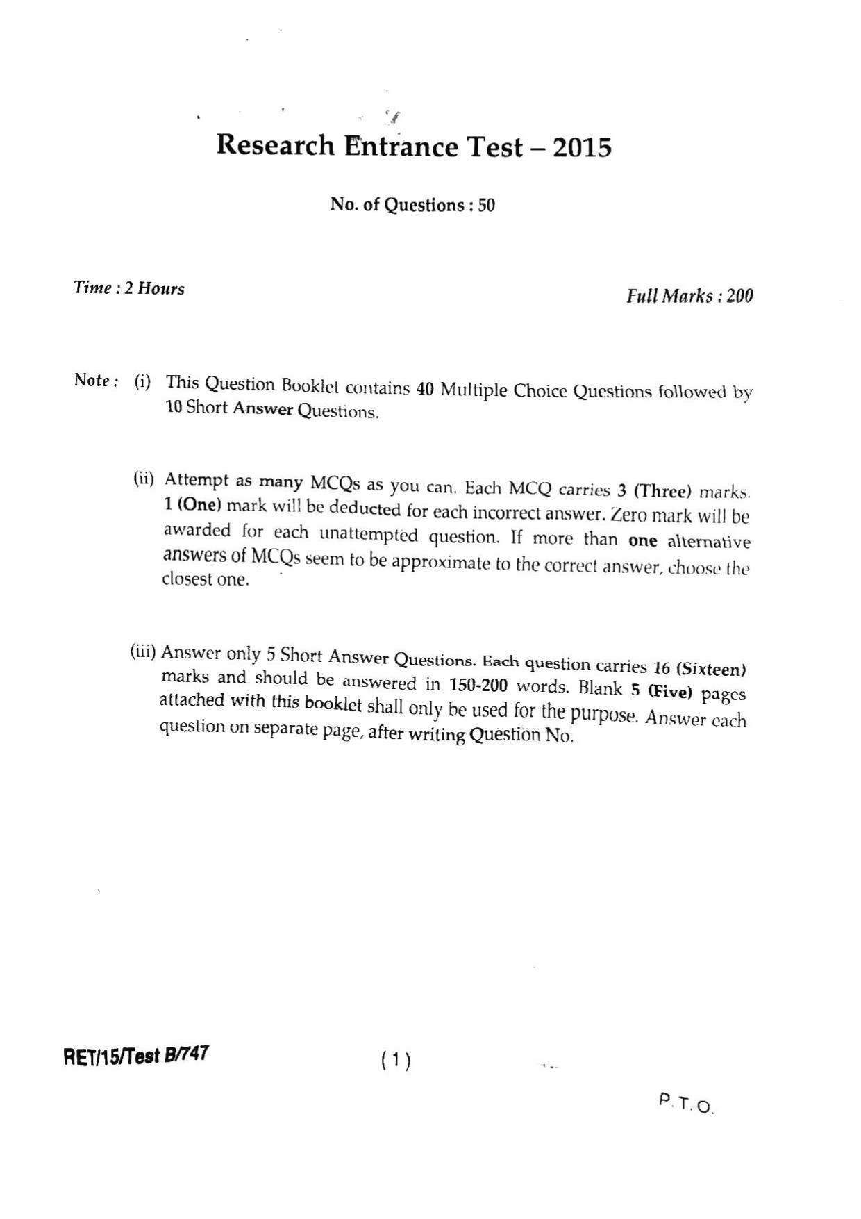 BHU RET HORTICULTURE 2015 Question Paper - Page 3