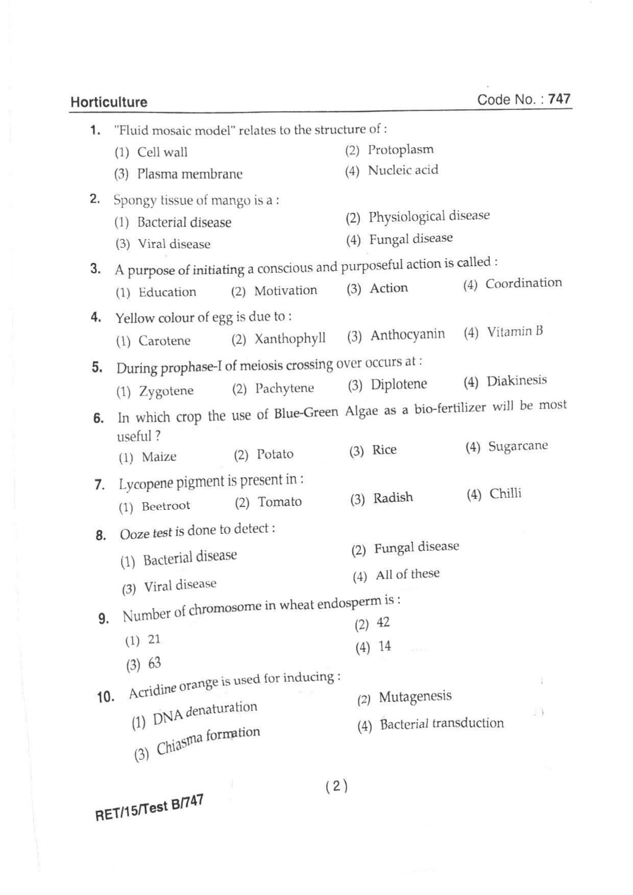 BHU RET HORTICULTURE 2015 Question Paper - Page 4