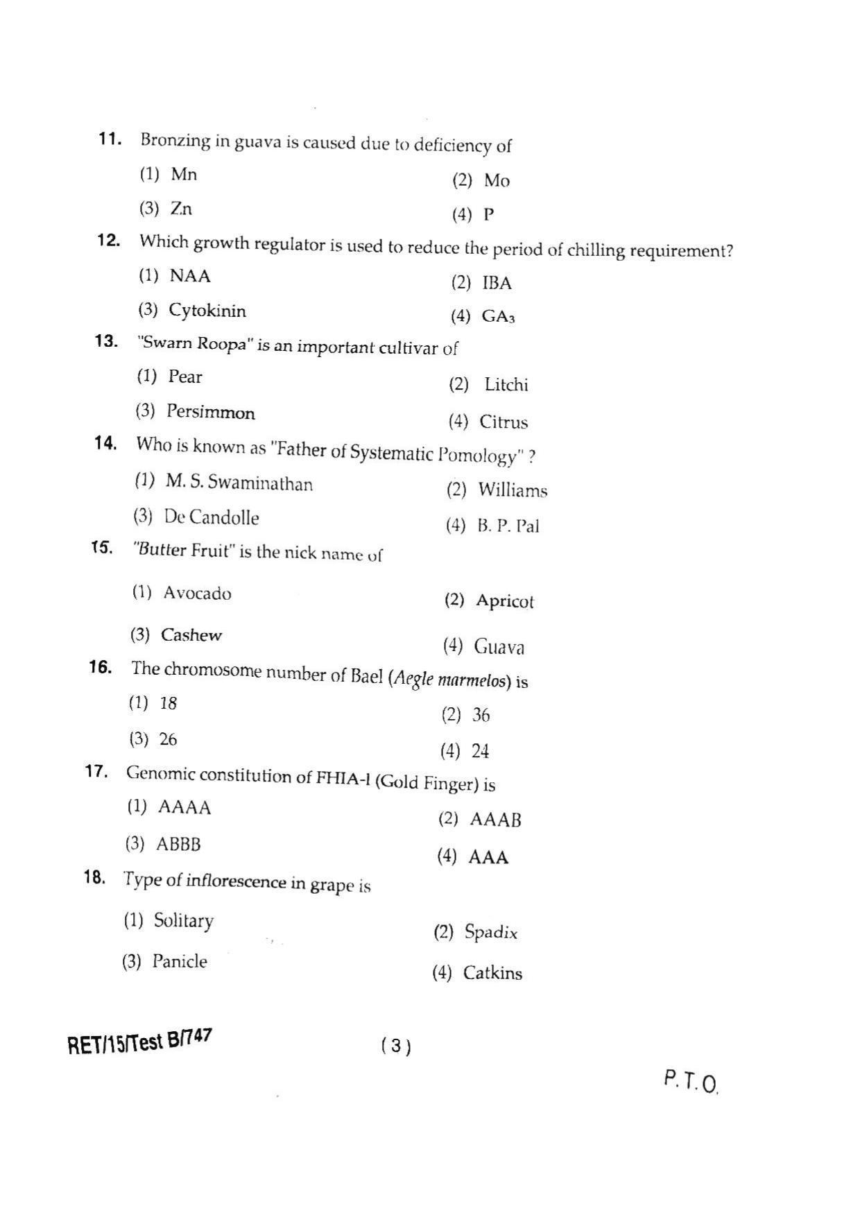 BHU RET HORTICULTURE 2015 Question Paper - Page 5