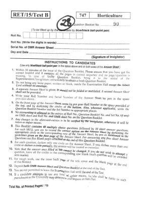 BHU RET HORTICULTURE 2015 Question Paper