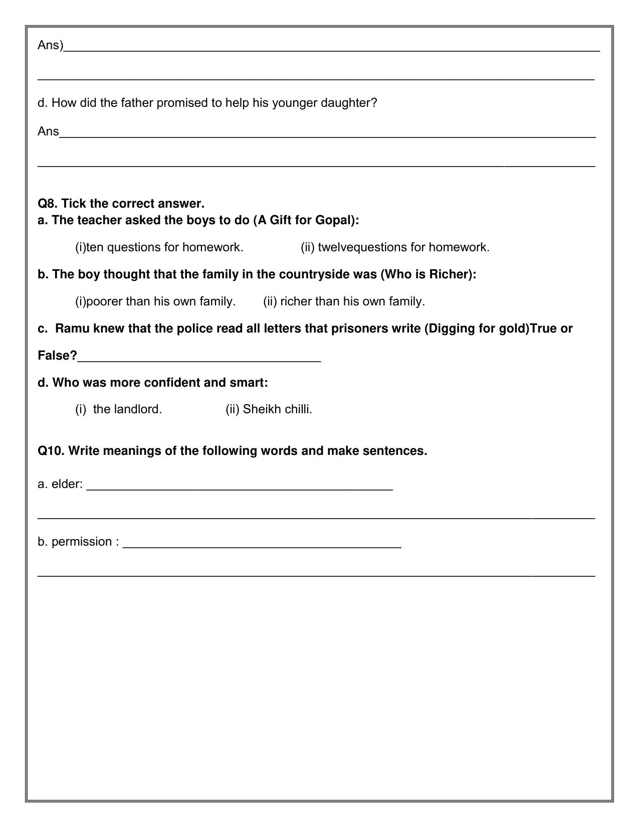 Worksheet for Class 3 English Assignment 12 - Page 4