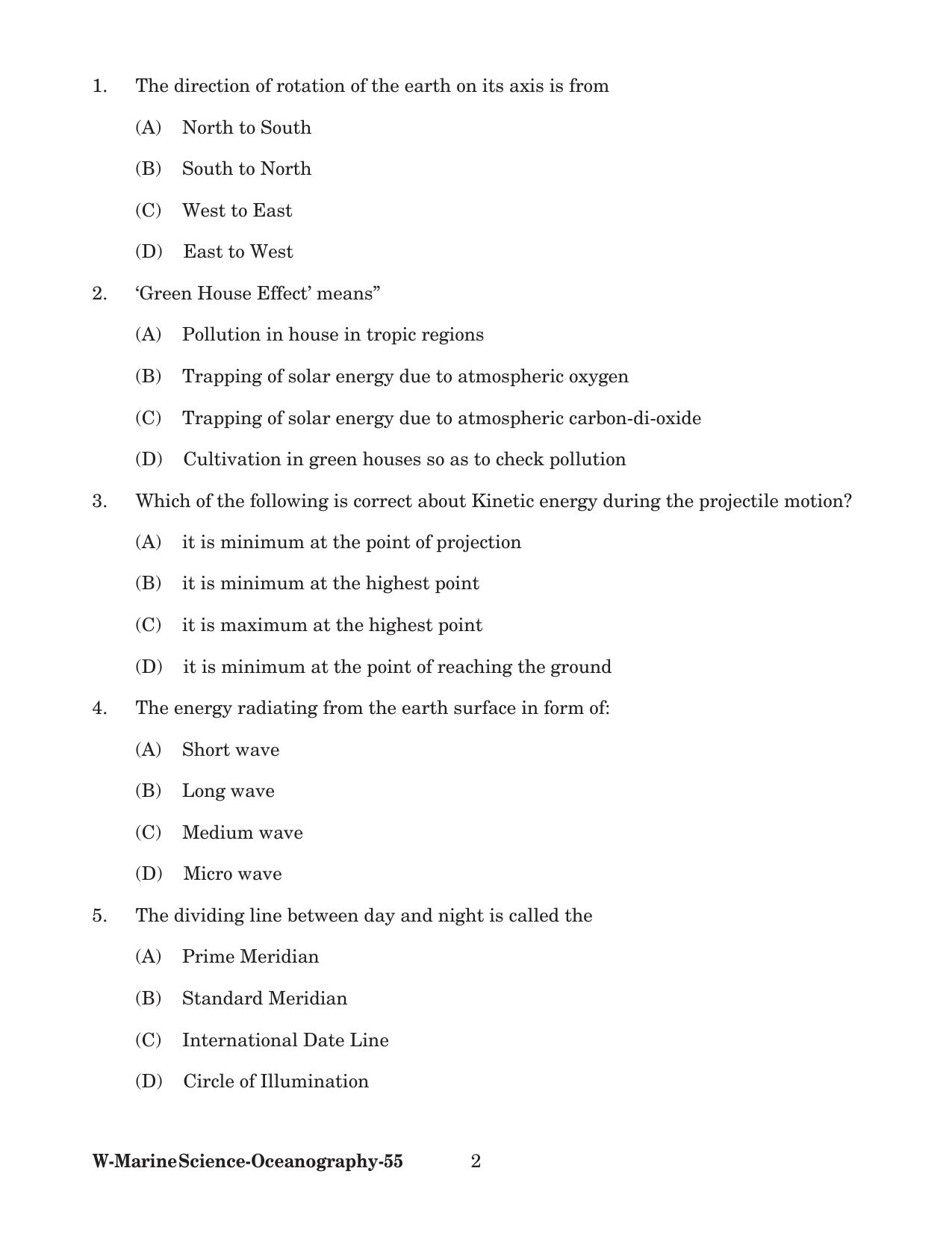 Odisha CPET 2022 OCEANOGRAPHY Question Paper - Page 2