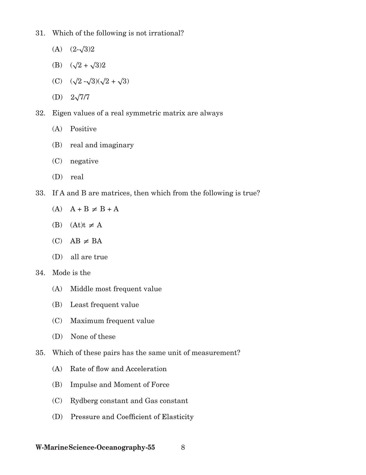Odisha CPET 2022 OCEANOGRAPHY Question Paper - Page 8