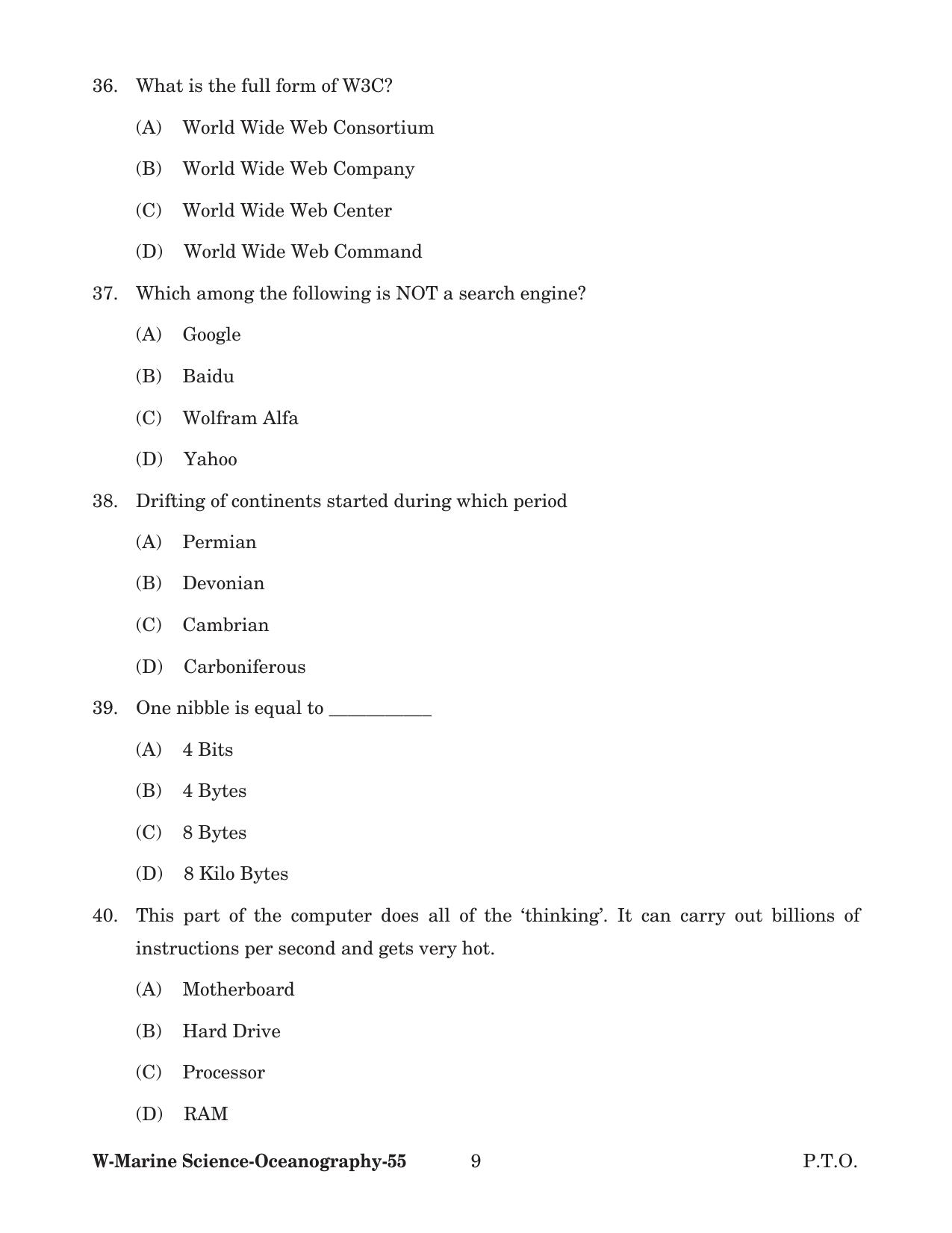 Odisha CPET 2022 OCEANOGRAPHY Question Paper - Page 9