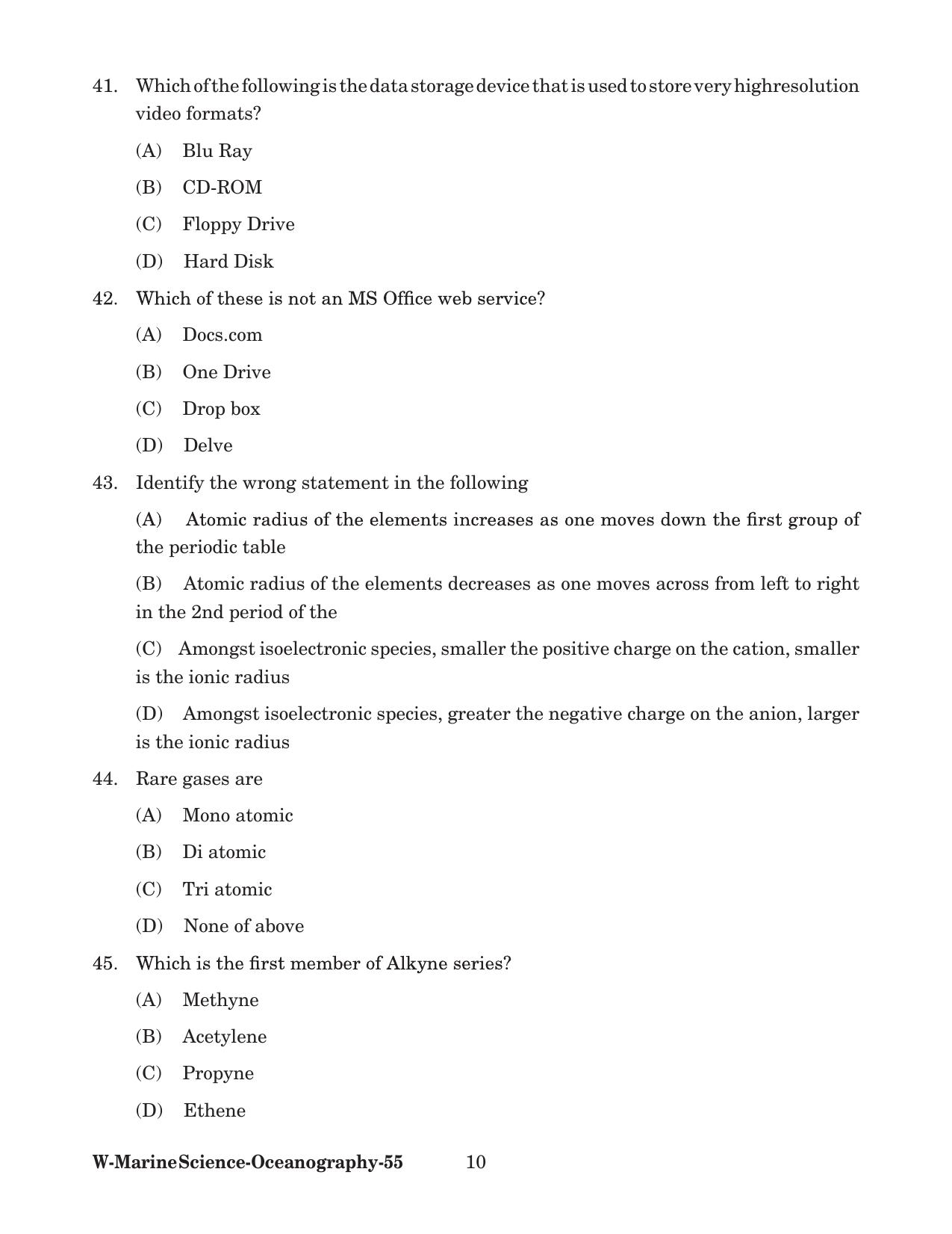 Odisha CPET 2022 OCEANOGRAPHY Question Paper - Page 10