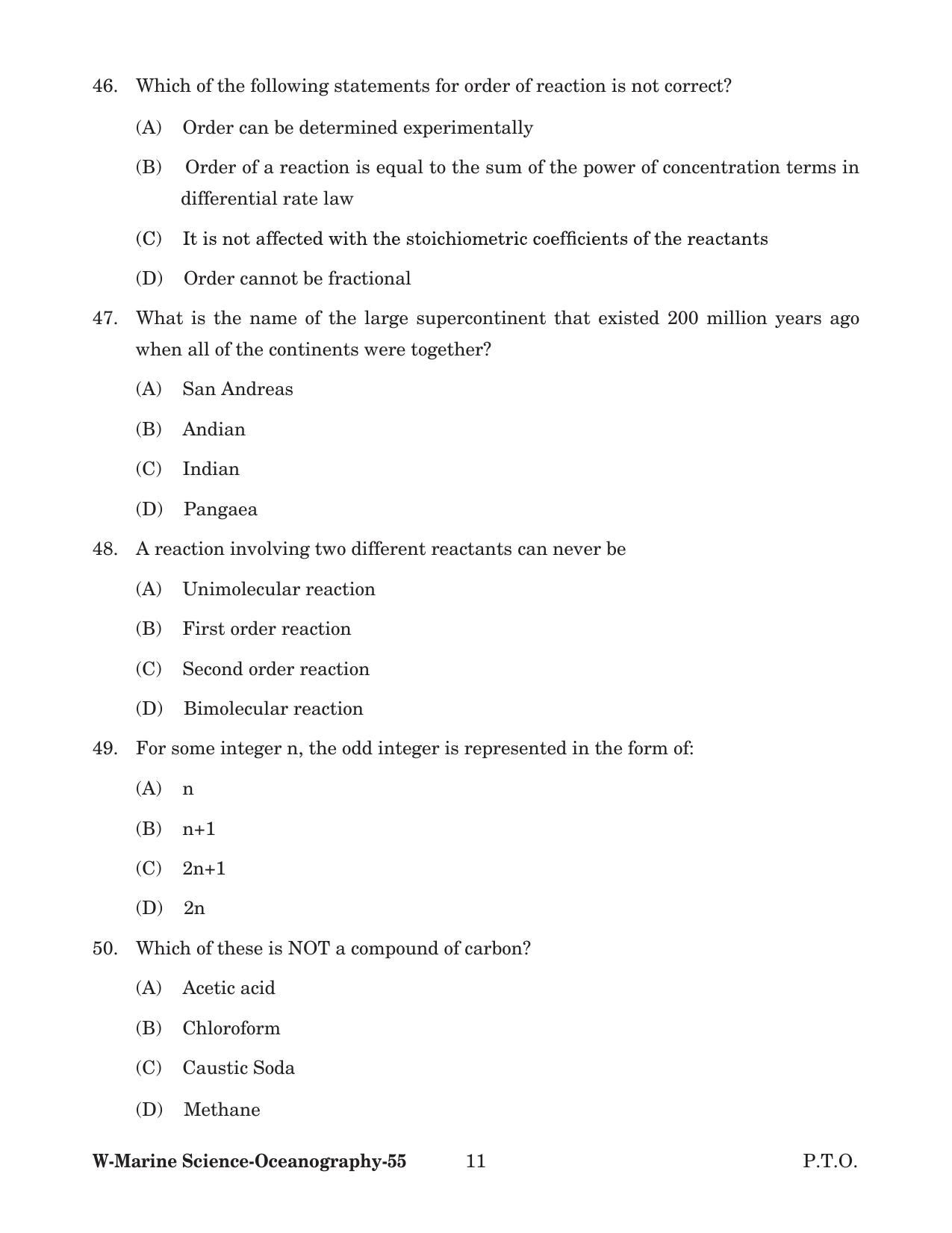 Odisha CPET 2022 OCEANOGRAPHY Question Paper - Page 11