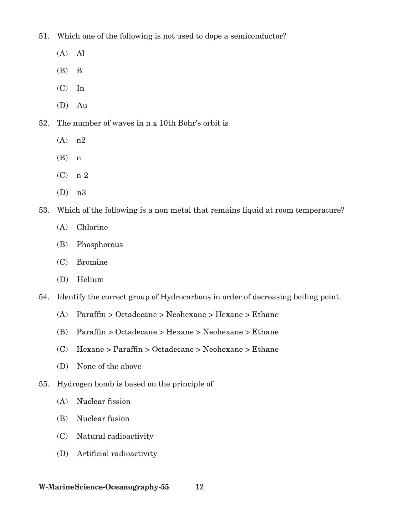 Odisha CPET 2022 OCEANOGRAPHY Question Paper - Page 12