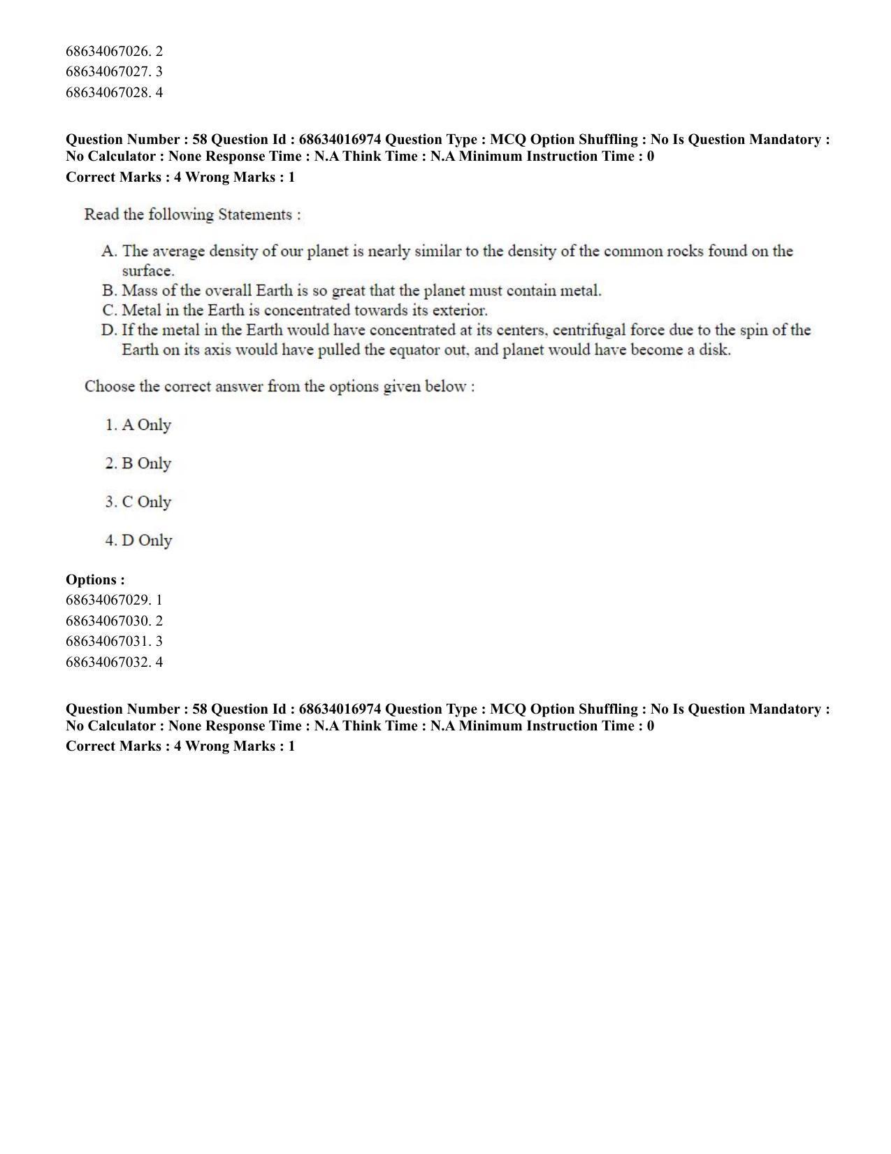 CUET PG 2023: SCQP14 – Geology , Earth Sciences(ENG) - Shift 1 (13-06-2023) Question Paper  - Page 55
