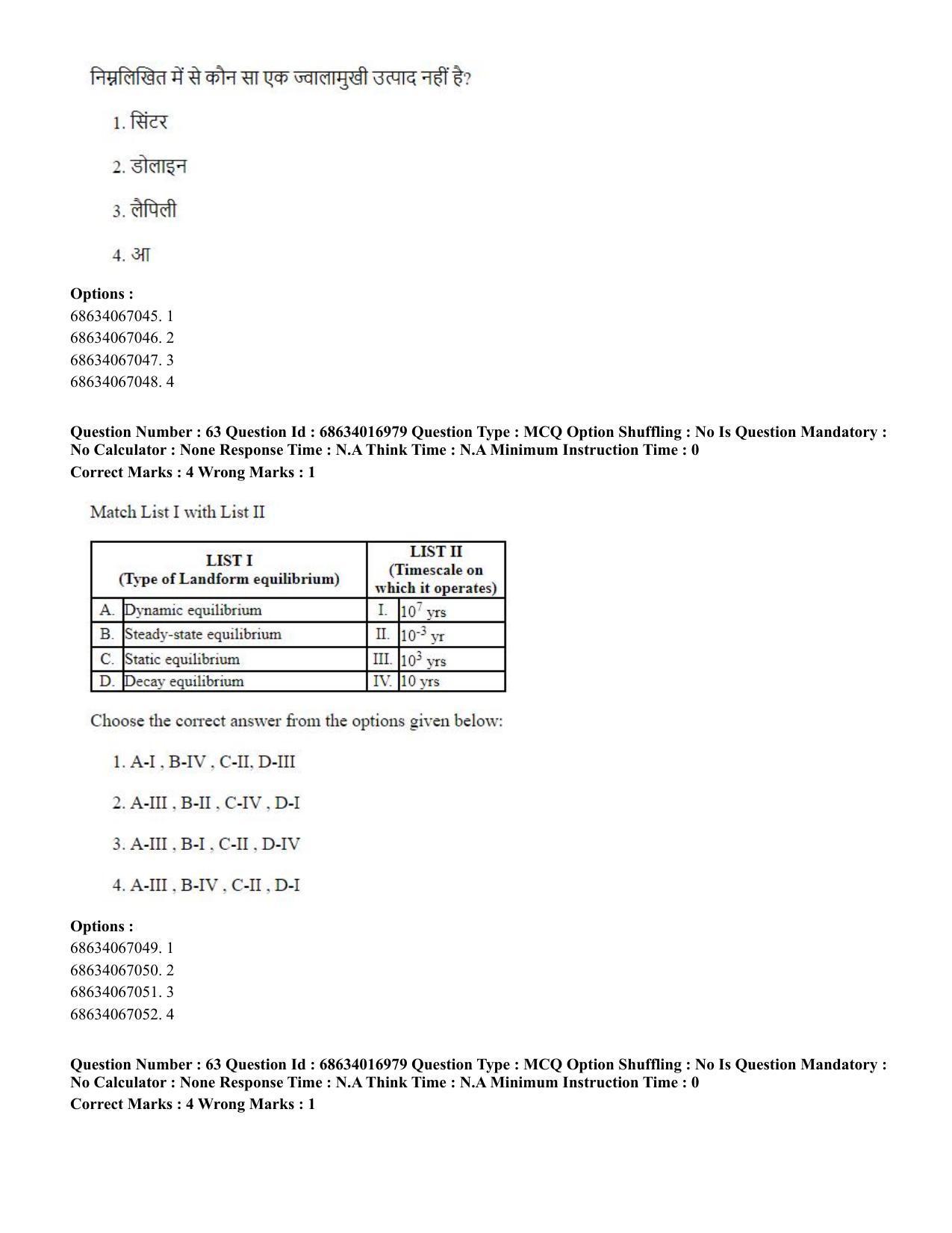 CUET PG 2023: SCQP14 – Geology , Earth Sciences(ENG) - Shift 1 (13-06-2023) Question Paper  - Page 60