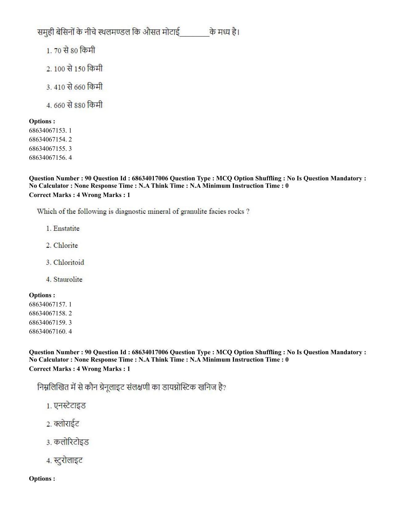 CUET PG 2023: SCQP14 – Geology , Earth Sciences(ENG) - Shift 1 (13-06-2023) Question Paper  - Page 85