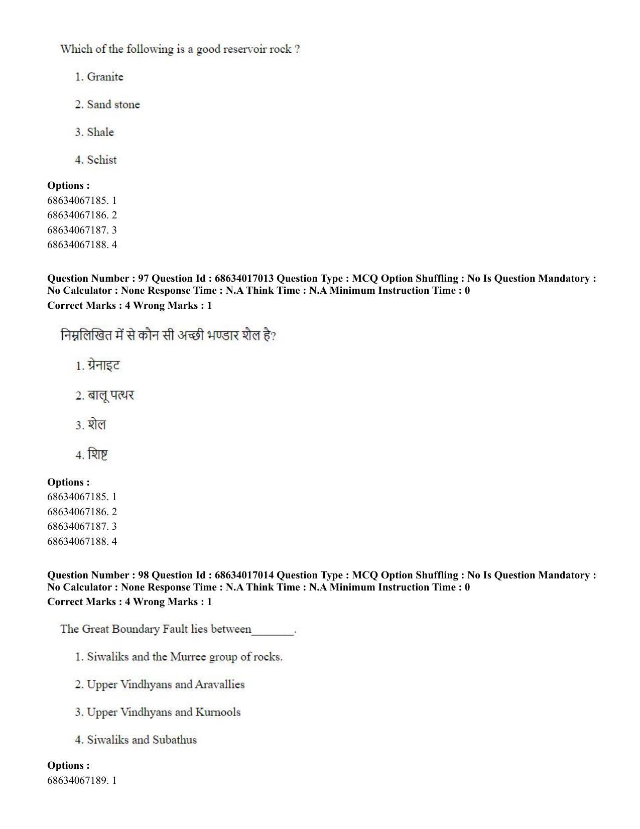 CUET PG 2023: SCQP14 – Geology , Earth Sciences(ENG) - Shift 1 (13-06-2023) Question Paper  - Page 92