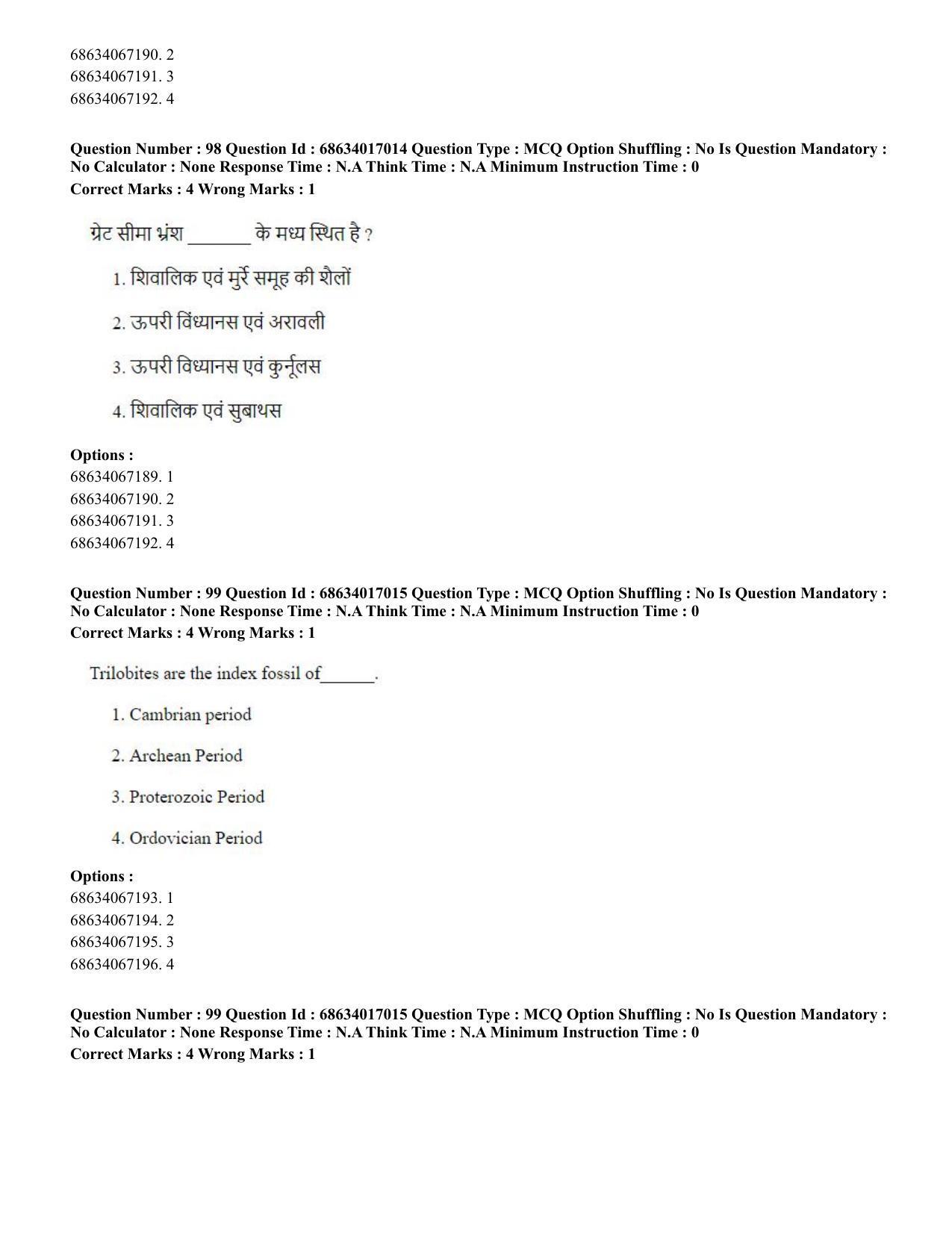 CUET PG 2023: SCQP14 – Geology , Earth Sciences(ENG) - Shift 1 (13-06-2023) Question Paper  - Page 93