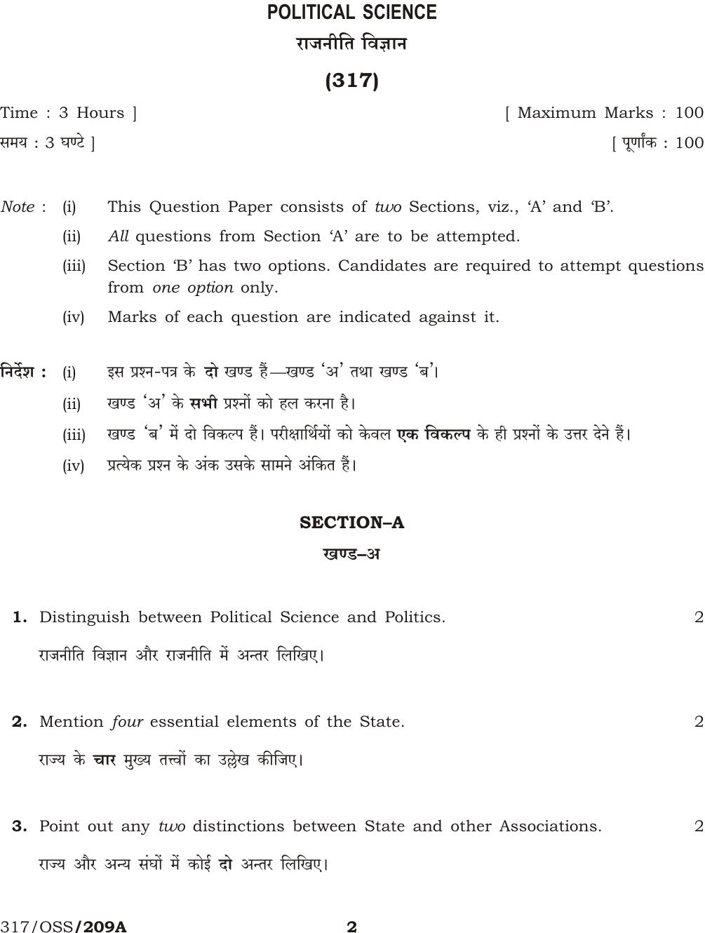NIOS April 2013 Class 12 Political Science Question Paper - Page 1