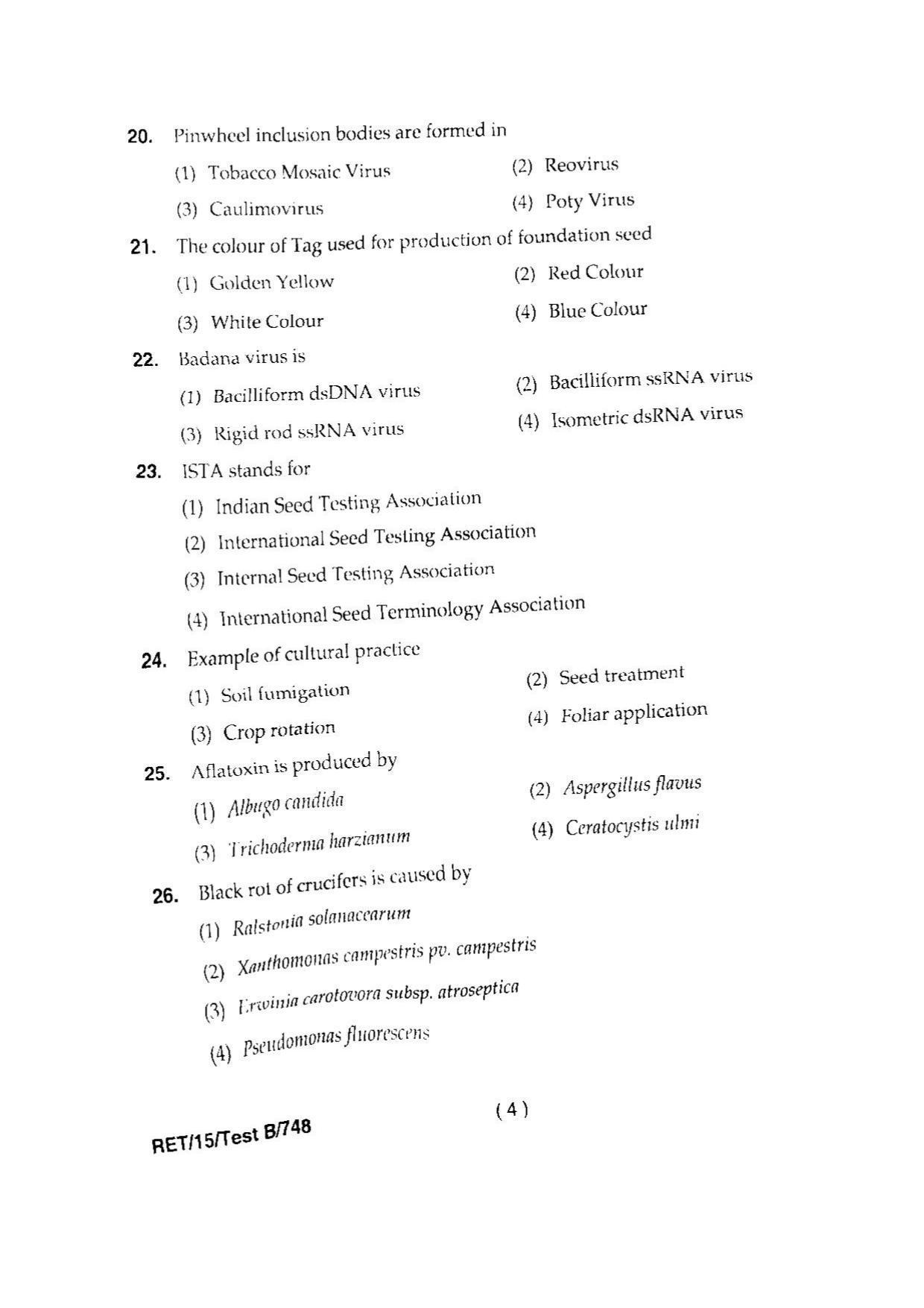 BHU RET MYCOLOGY & PLANT PATHOLOGY 2015 Question Paper - Page 6