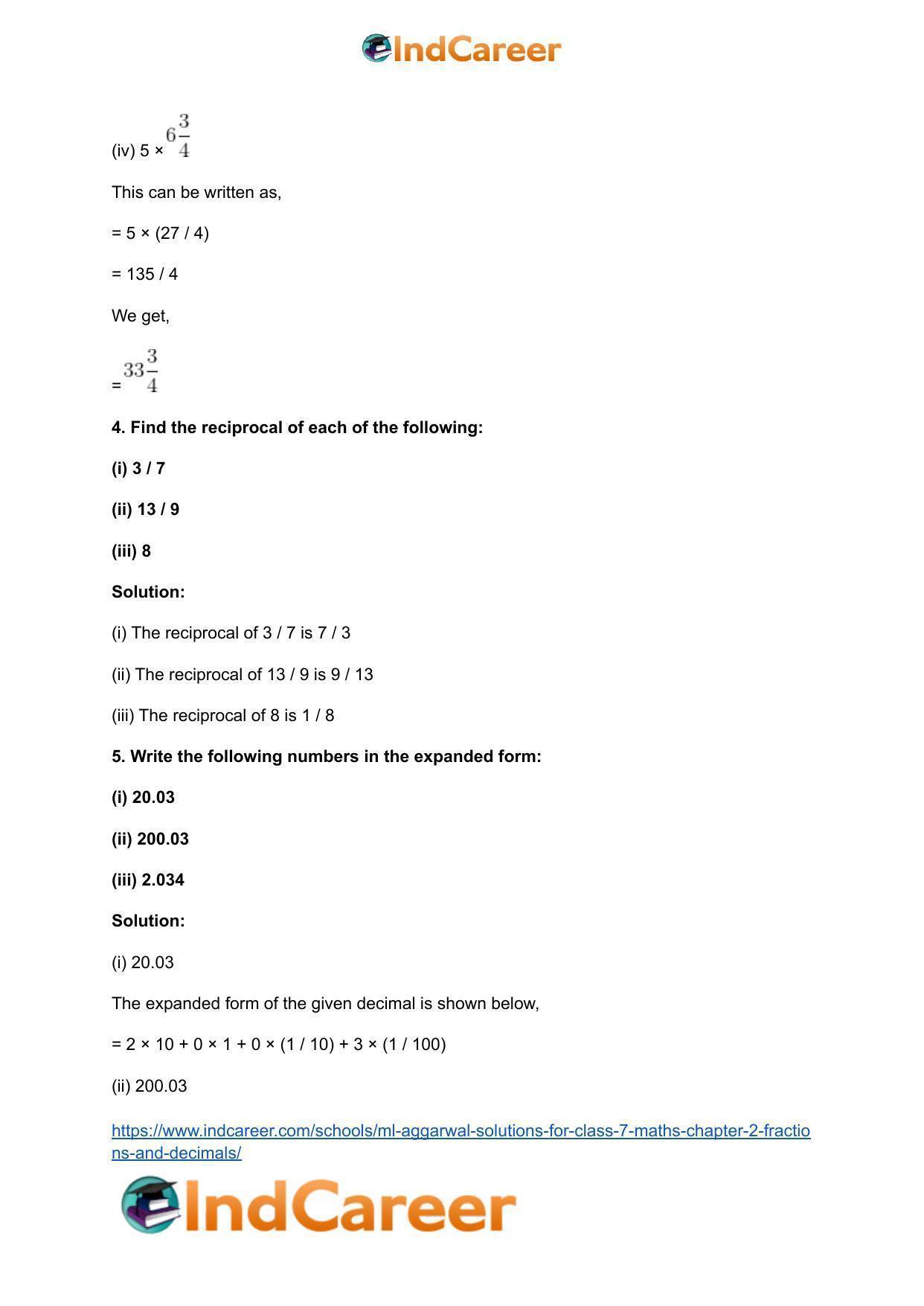 ML Aggarwal Solutions for Class 7 Maths Chapter 2- Fractions and Decimals - Page 6