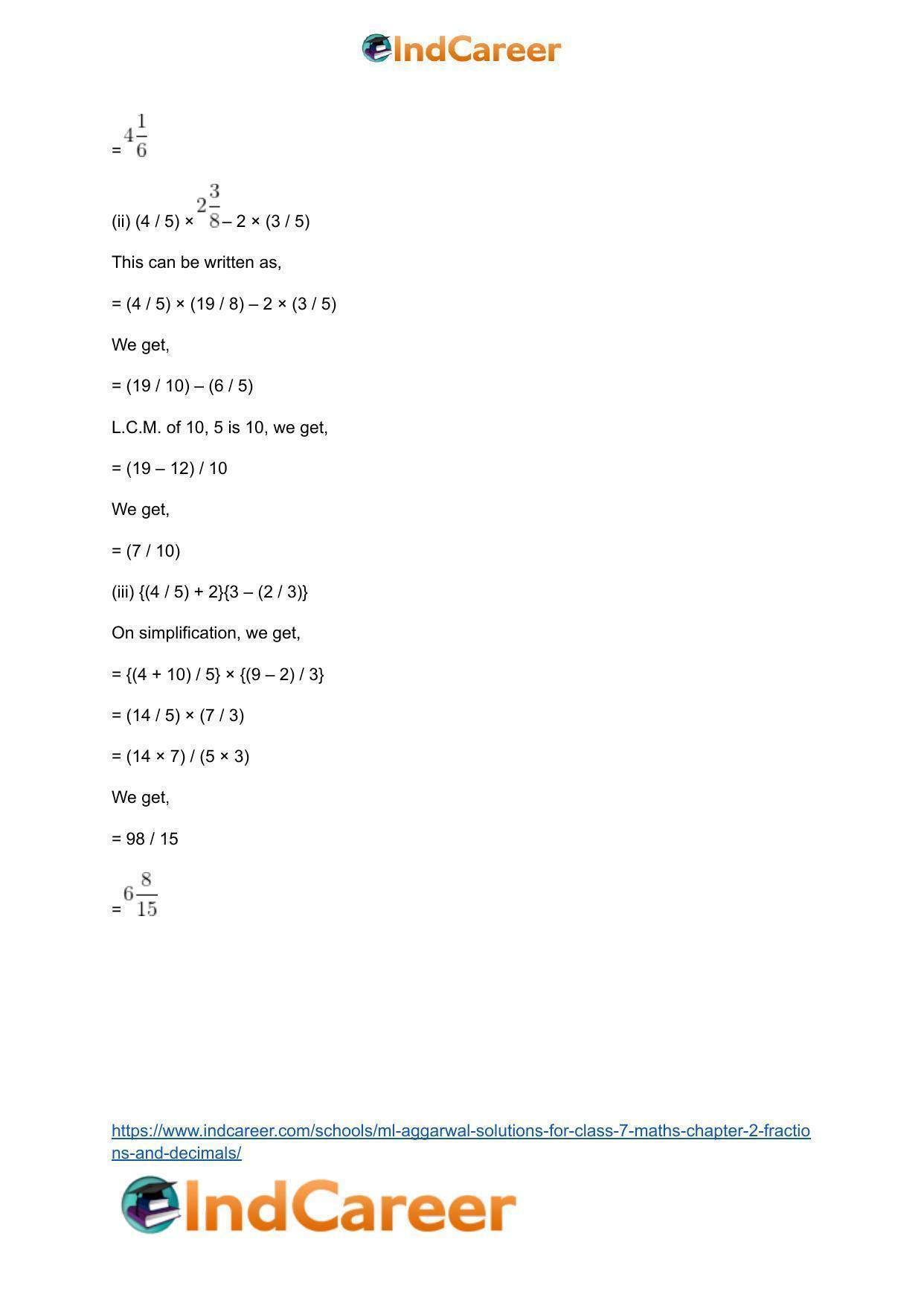 ML Aggarwal Solutions for Class 7 Maths Chapter 2- Fractions and Decimals - Page 11
