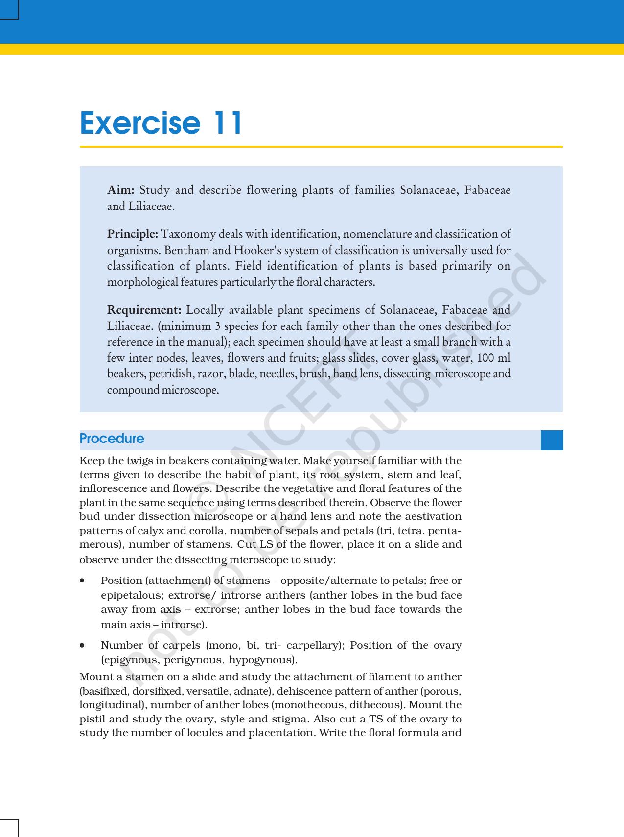 NCERT Laboratory Manuals for Class XI Biology - Exercise 11 & 12 - Page 1