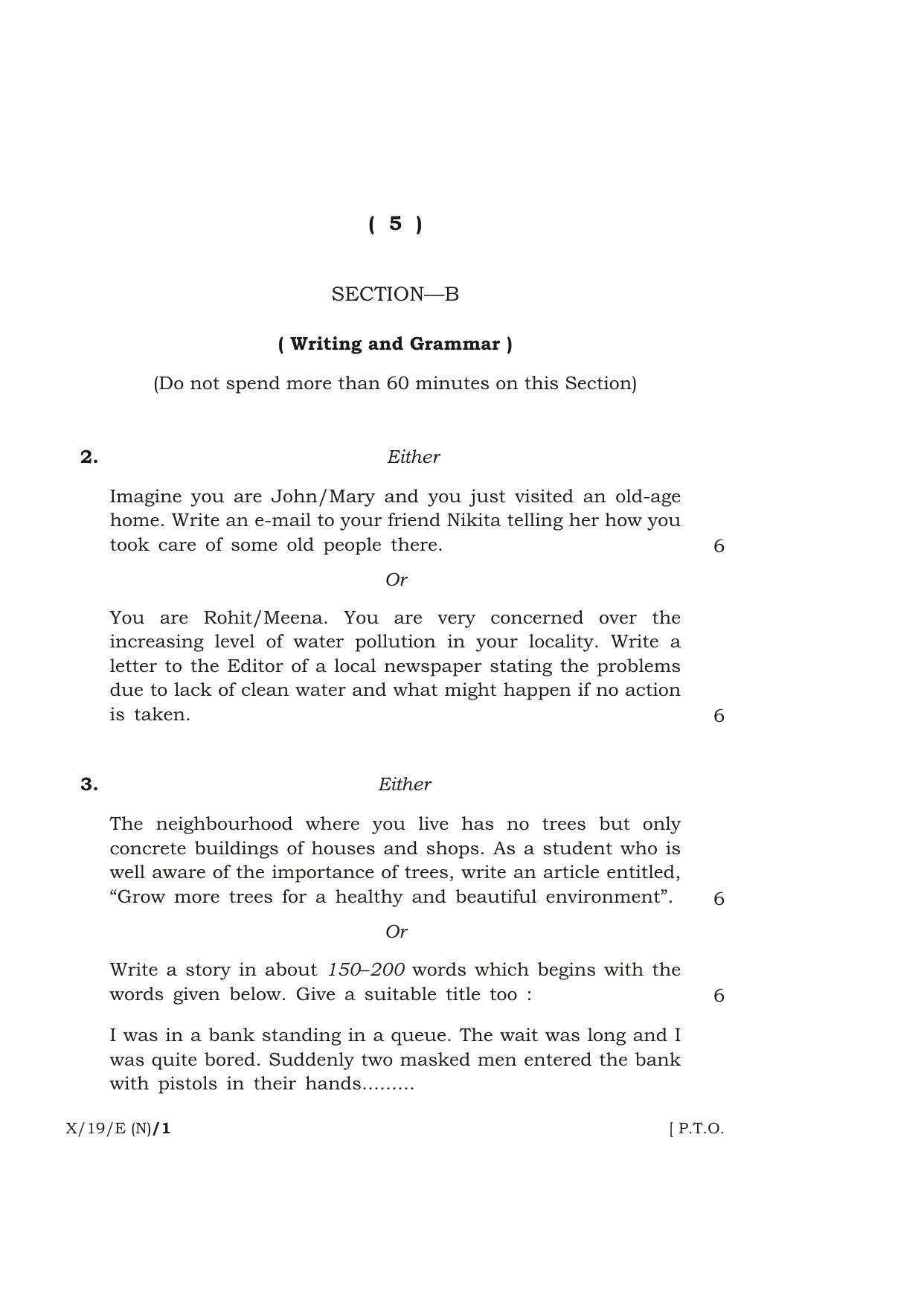 Meghalaya Board (MBOSE) Class 10 ENGLISH 2019 Question Paper - Page 5
