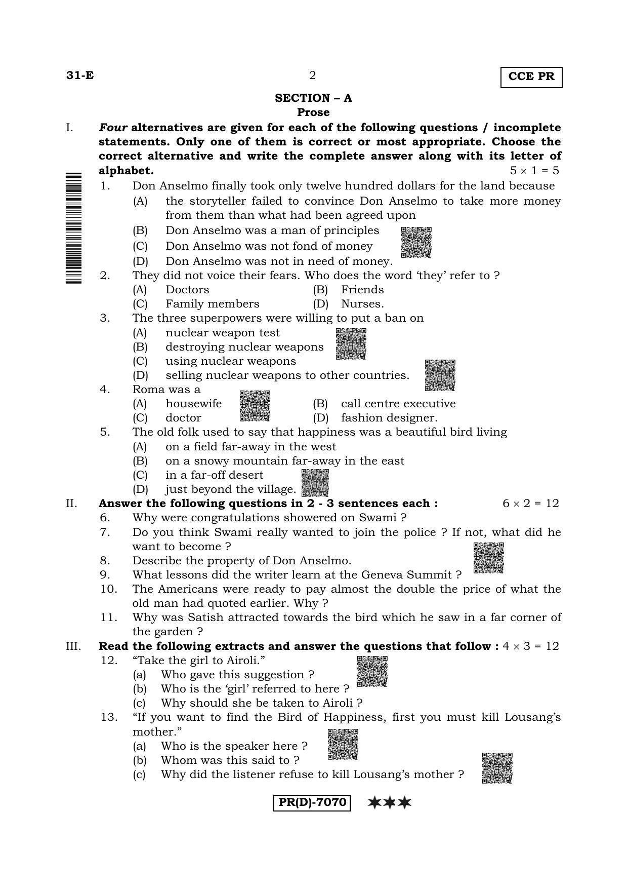 Karnataka SSLC Second Language English-D Question Paper 2020 - Page 2