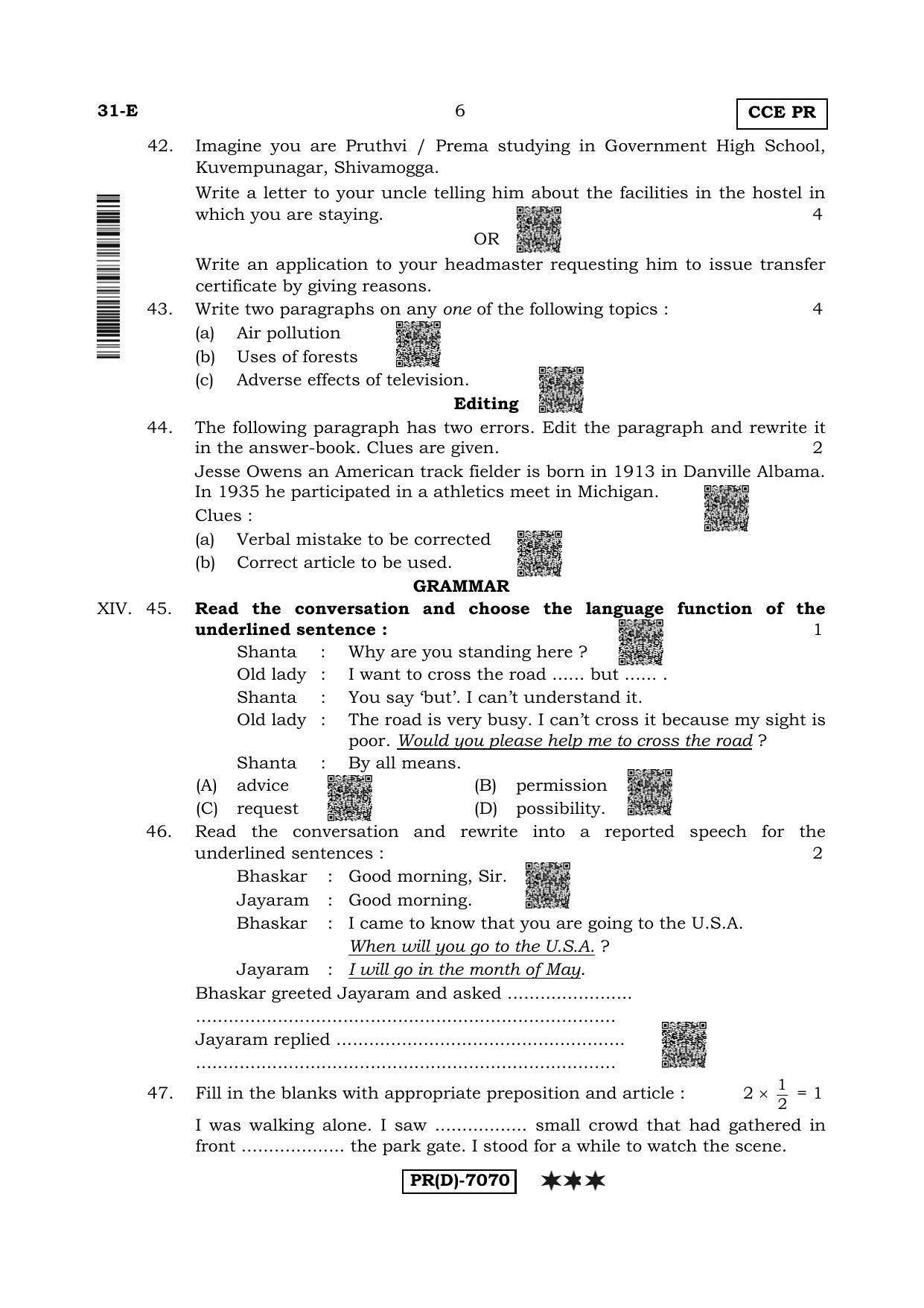 Karnataka SSLC Second Language English-D Question Paper 2020 - Page 6