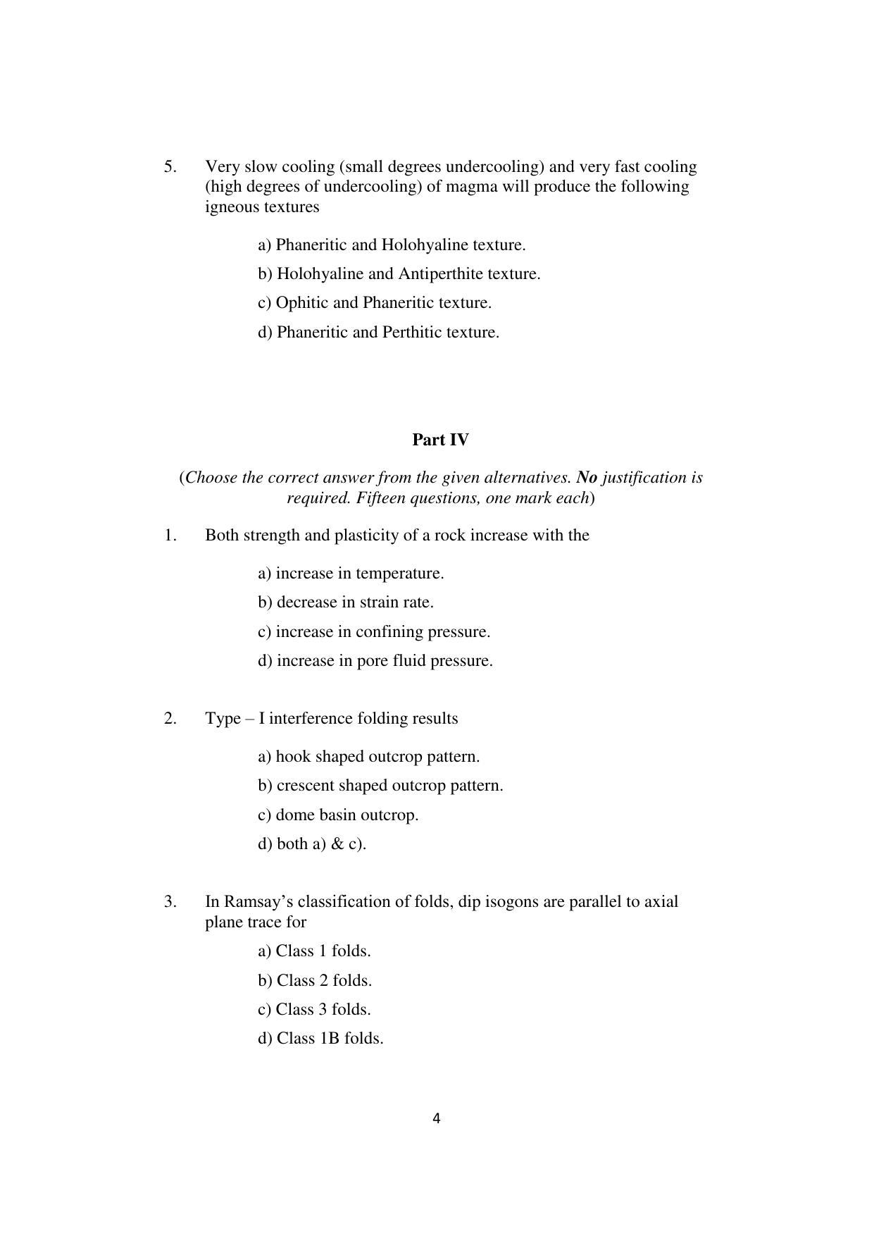 ISI Admission Test JRF in Geology (GEB) 2023 Sample Paper - Page 4