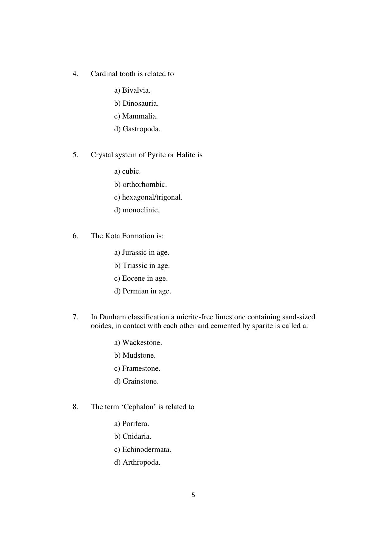 ISI Admission Test JRF in Geology (GEB) 2023 Sample Paper - Page 5
