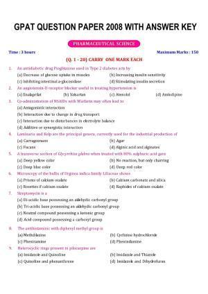 GPAT 2008 Question Paper with Answer Key