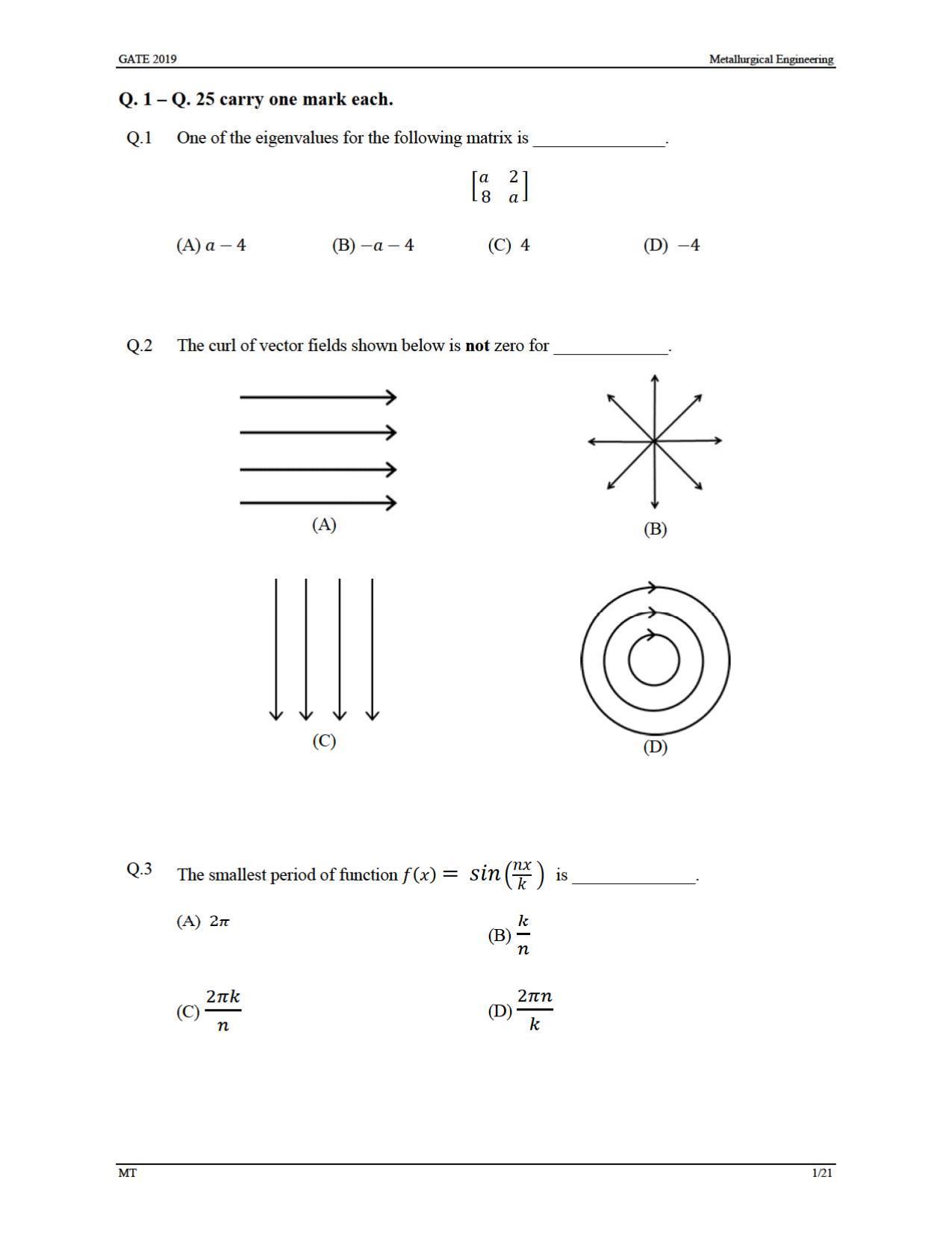 GATE 2019 Metallurgical Engineering (MT) Question Paper - Page 4