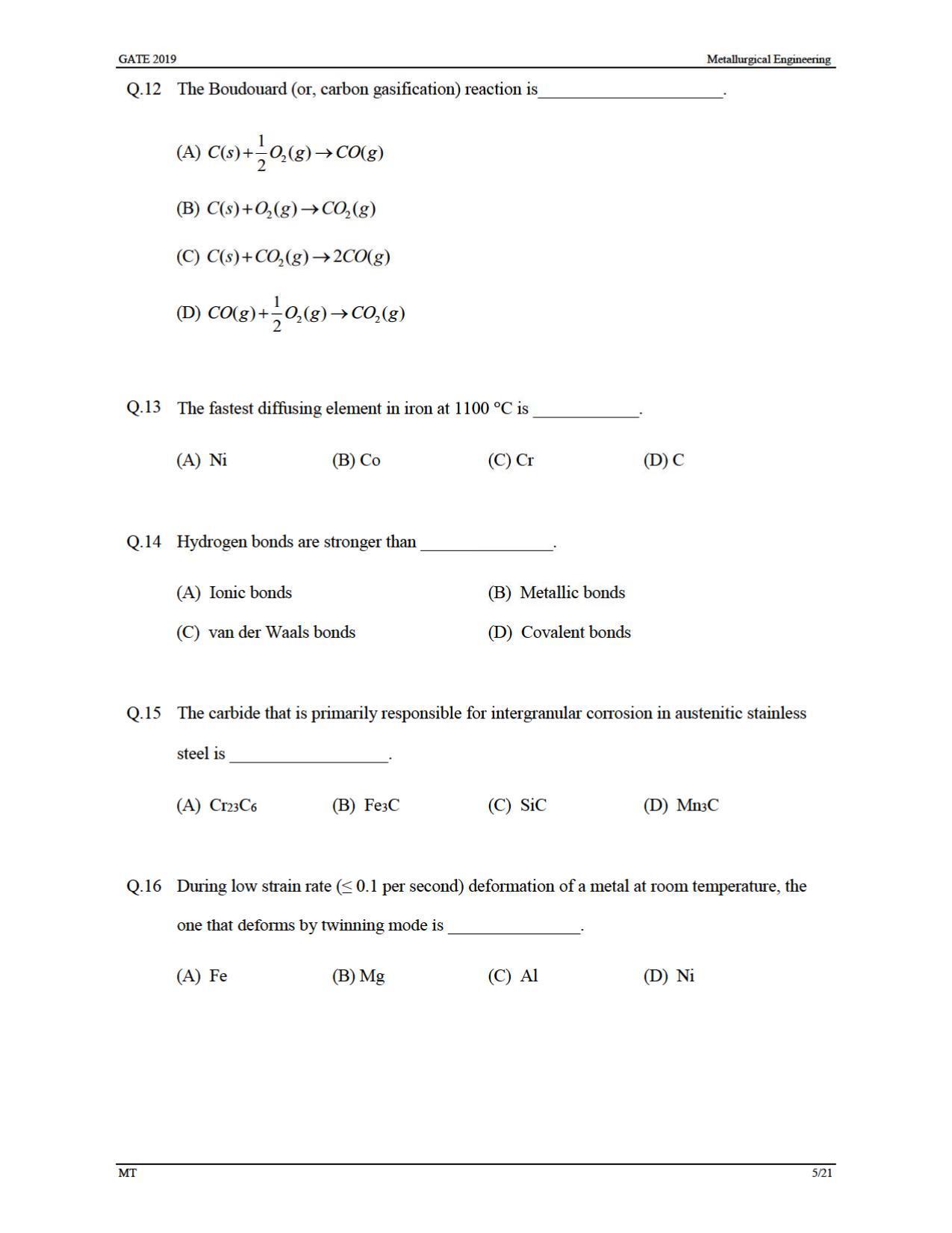 GATE 2019 Metallurgical Engineering (MT) Question Paper - Page 8