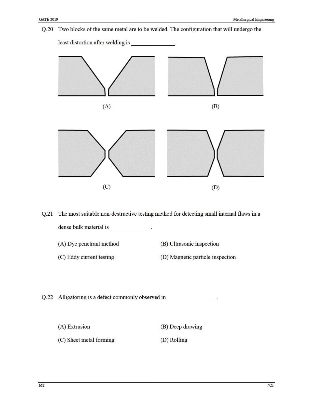 GATE 2019 Metallurgical Engineering (MT) Question Paper - Page 10