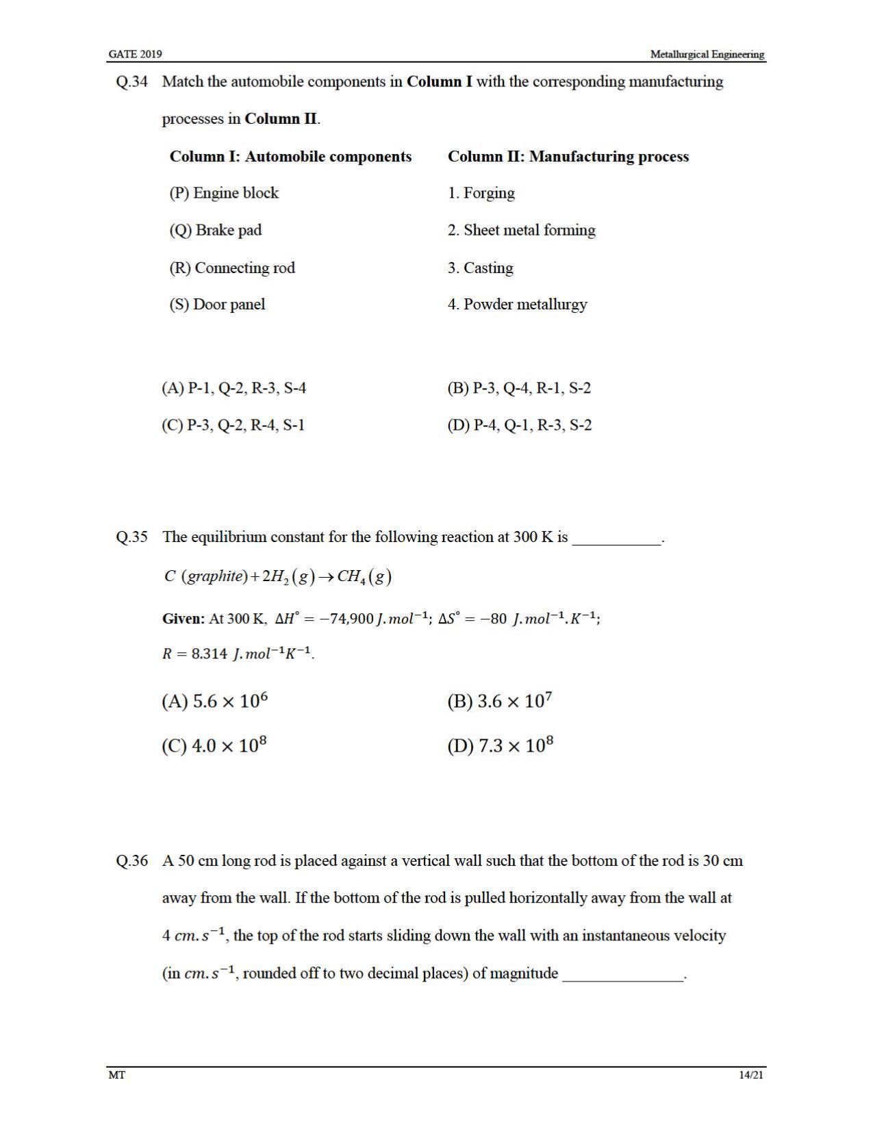 GATE 2019 Metallurgical Engineering (MT) Question Paper - Page 17
