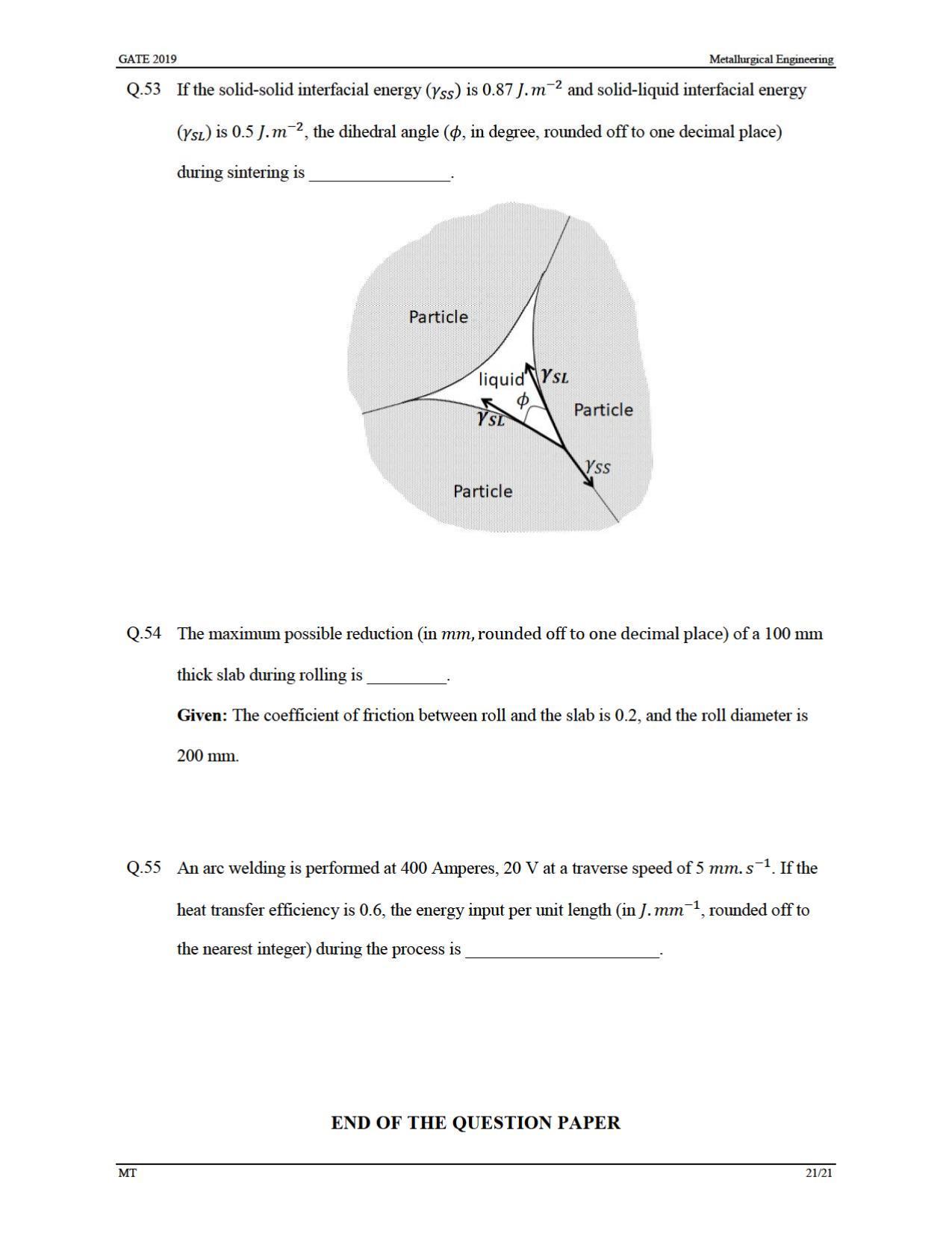 GATE 2019 Metallurgical Engineering (MT) Question Paper - Page 24