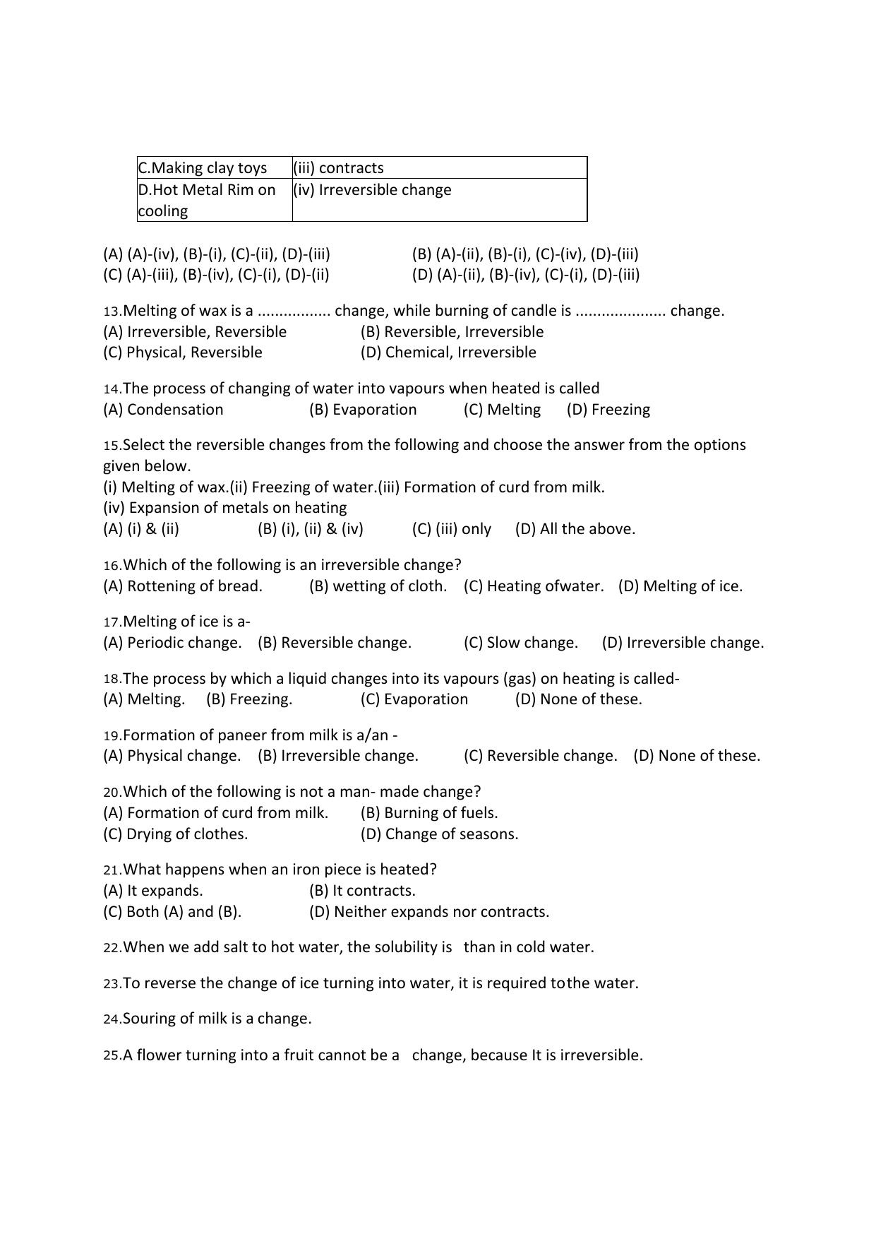 CBSE Worksheets for Class 6 Science Changes Around Us Assignment 5 - Page 2