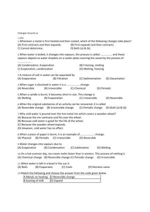 CBSE Worksheets for Class 6 Science Changes Around Us Assignment 5