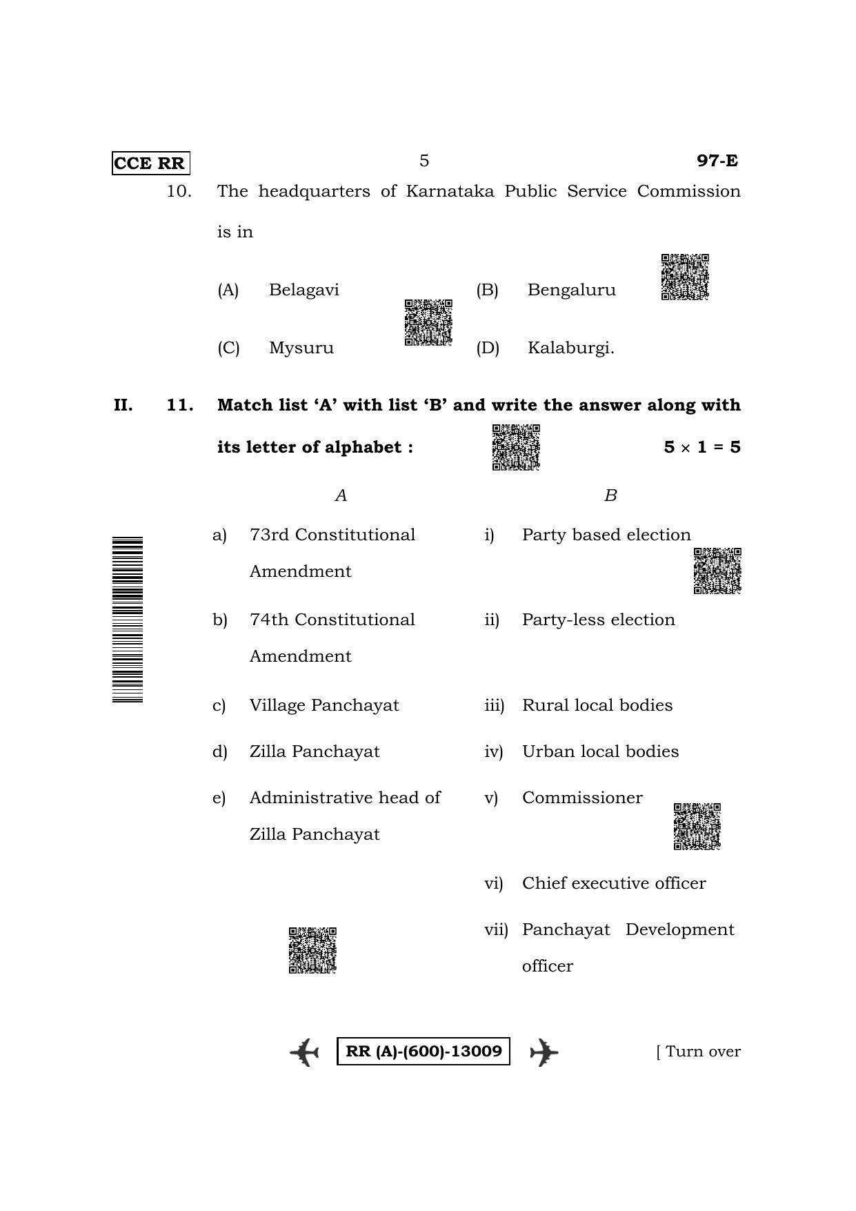 Karnataka SSLC Political Science-English Medium (Supplementary) Question Paper 2022 (A Version) - Page 5