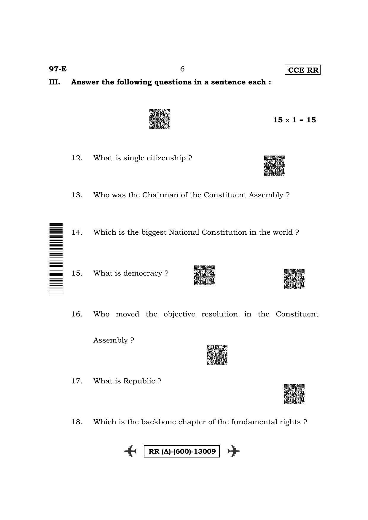 Karnataka SSLC Political Science-English Medium (Supplementary) Question Paper 2022 (A Version) - Page 6