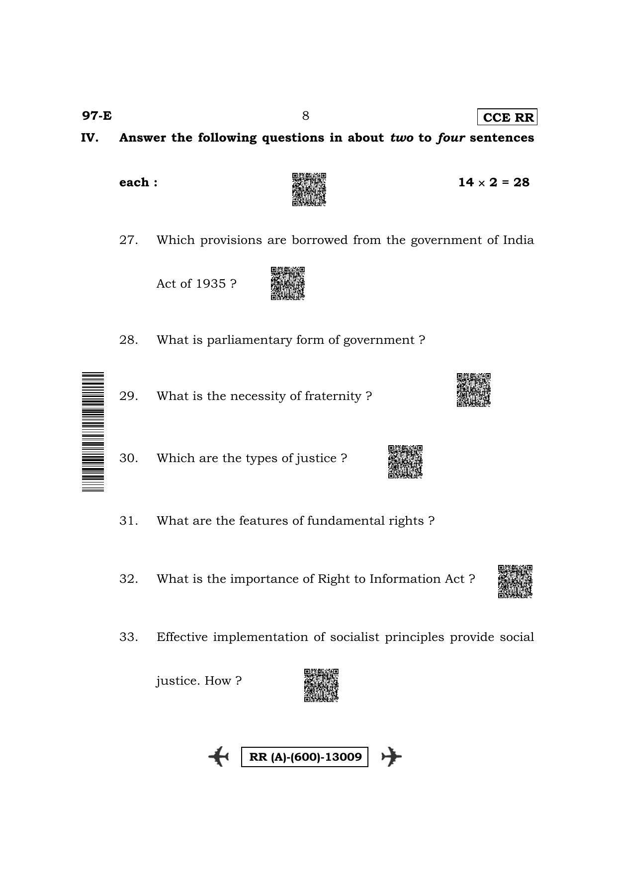 Karnataka SSLC Political Science-English Medium (Supplementary) Question Paper 2022 (A Version) - Page 8