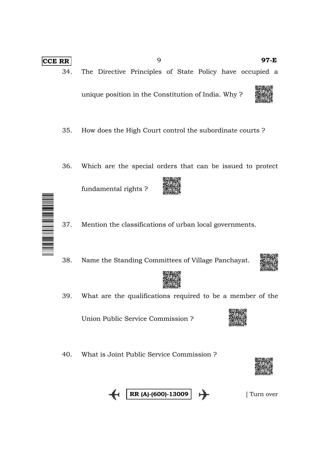Karnataka SSLC Political Science-English Medium (Supplementary) Question Paper 2022 (A Version) - Page 9