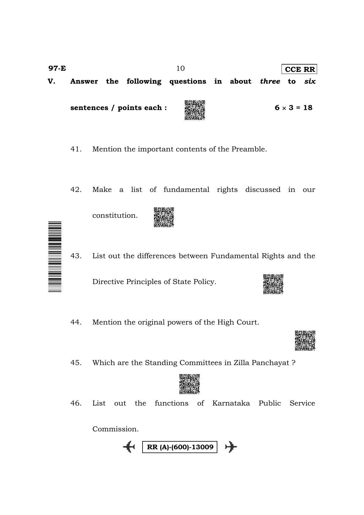 Karnataka SSLC Political Science-English Medium (Supplementary) Question Paper 2022 (A Version) - Page 10