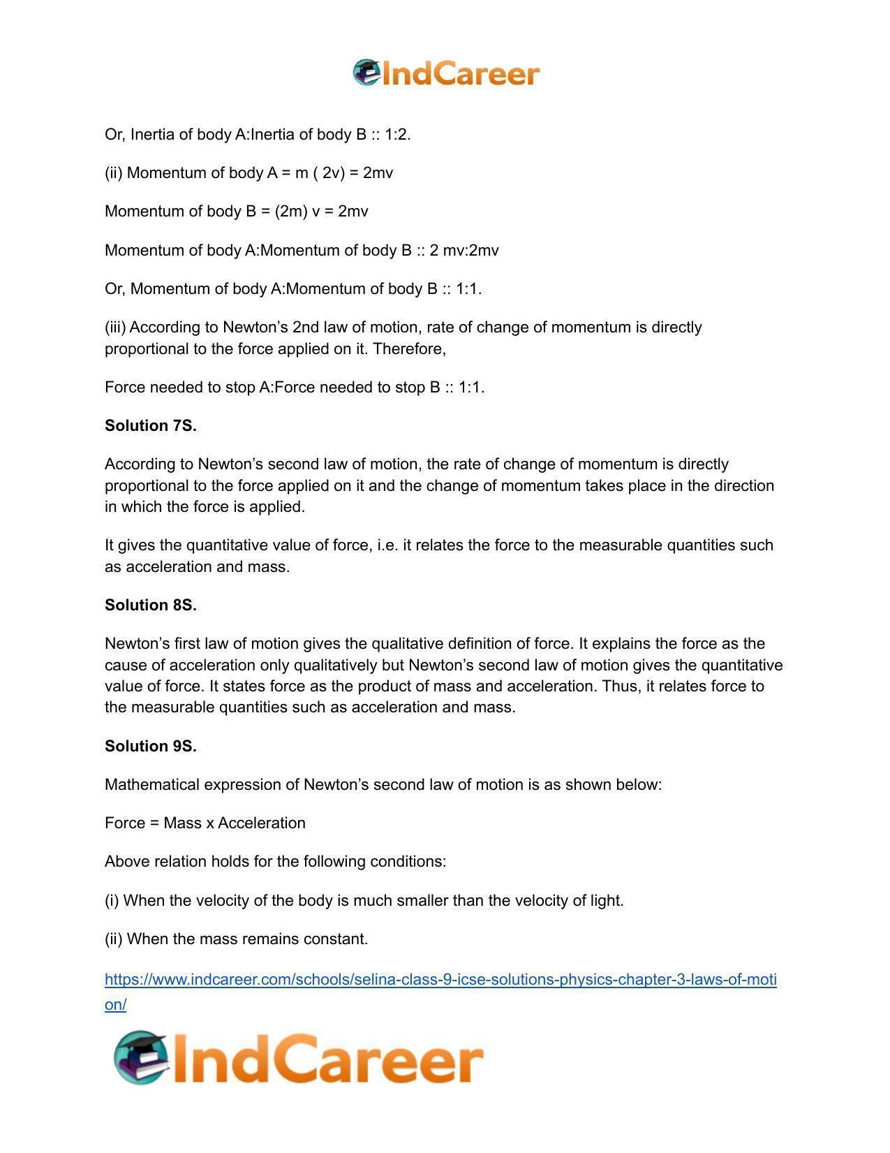 Selina Class 9 ICSE Solutions Physics : Chapter 3- Laws of Motion - Page 10