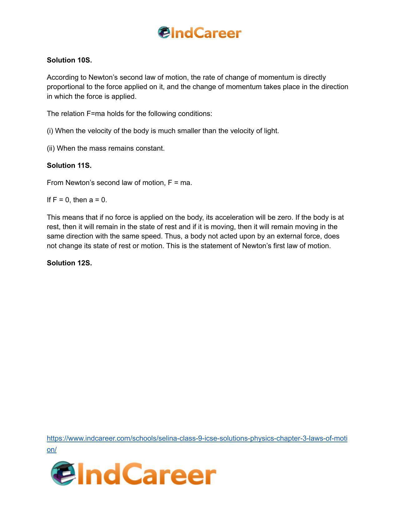 Selina Class 9 ICSE Solutions Physics : Chapter 3- Laws of Motion - Page 11