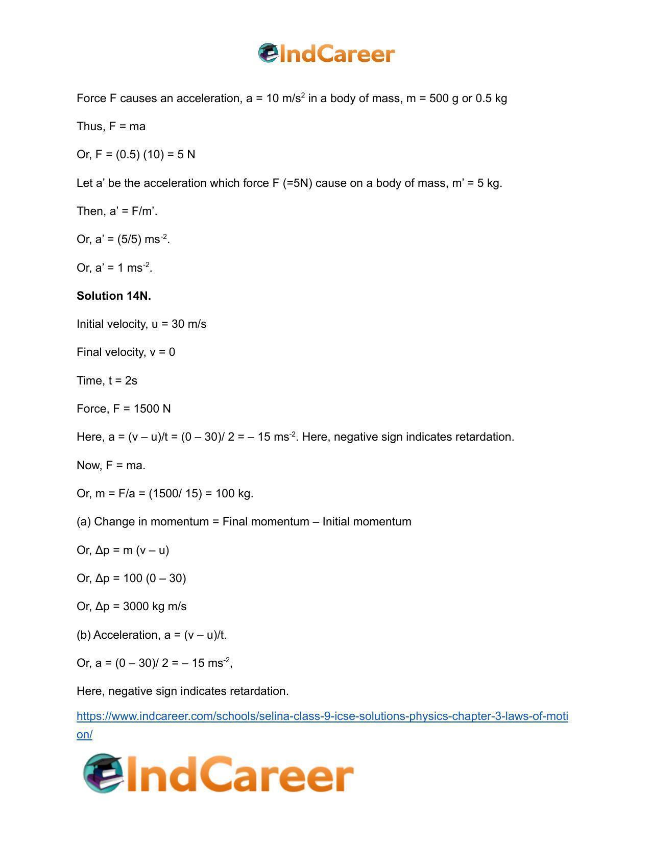 Selina Class 9 ICSE Solutions Physics : Chapter 3- Laws of Motion - Page 20