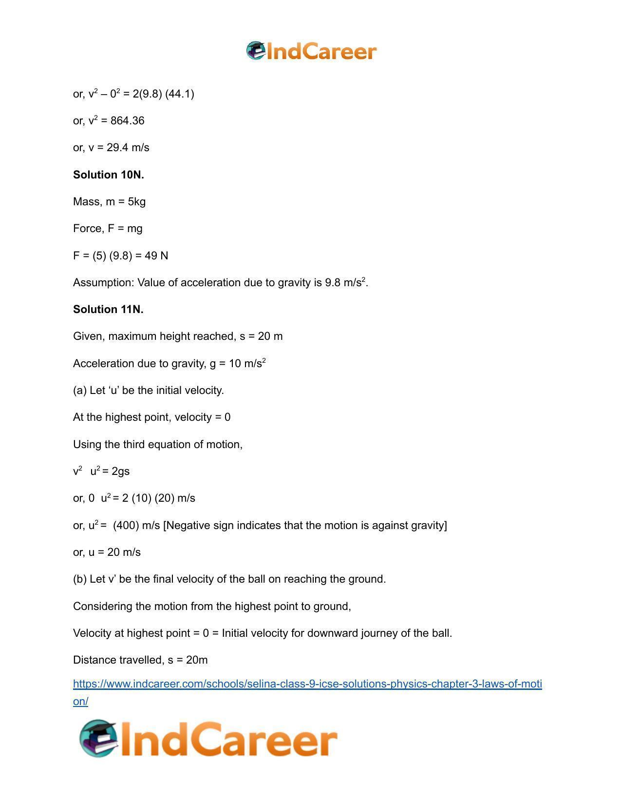 Selina Class 9 ICSE Solutions Physics : Chapter 3- Laws of Motion - Page 34