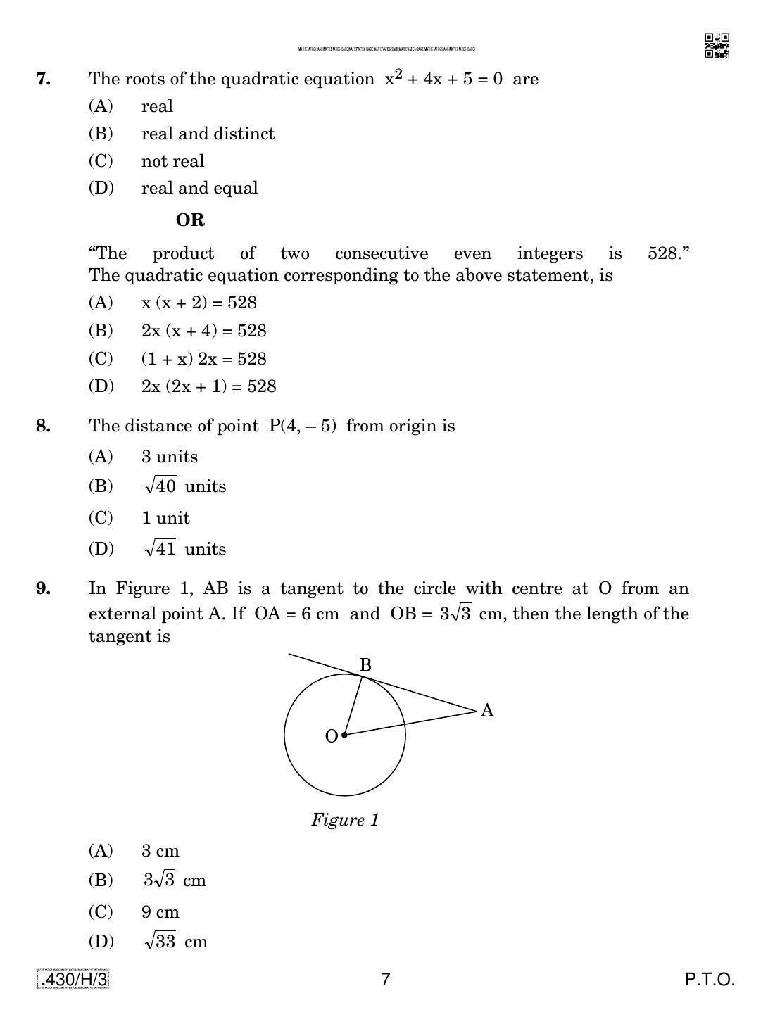 CBSE Class 10 430-C-3 - Maths (Basic) 2020 Compartment Question Paper - Page 7
